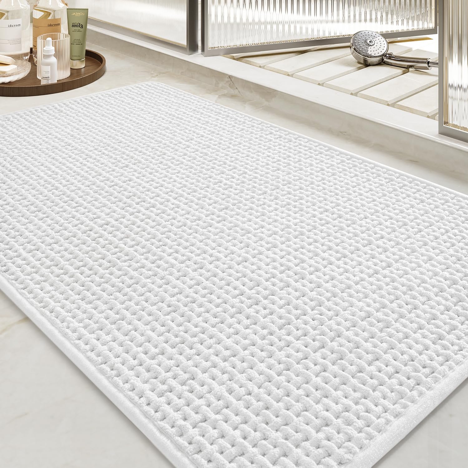 改tchidio Soft Chenille Bath Mat-Super Absorbent Bathroom Mat Quick Dry- Rubber Backed Bath Mats for Bathroom Floor Non Slip- Machine Washable Bathroom Rugs Front of Bathtub,Shower Room,Sink-1728-GREY
