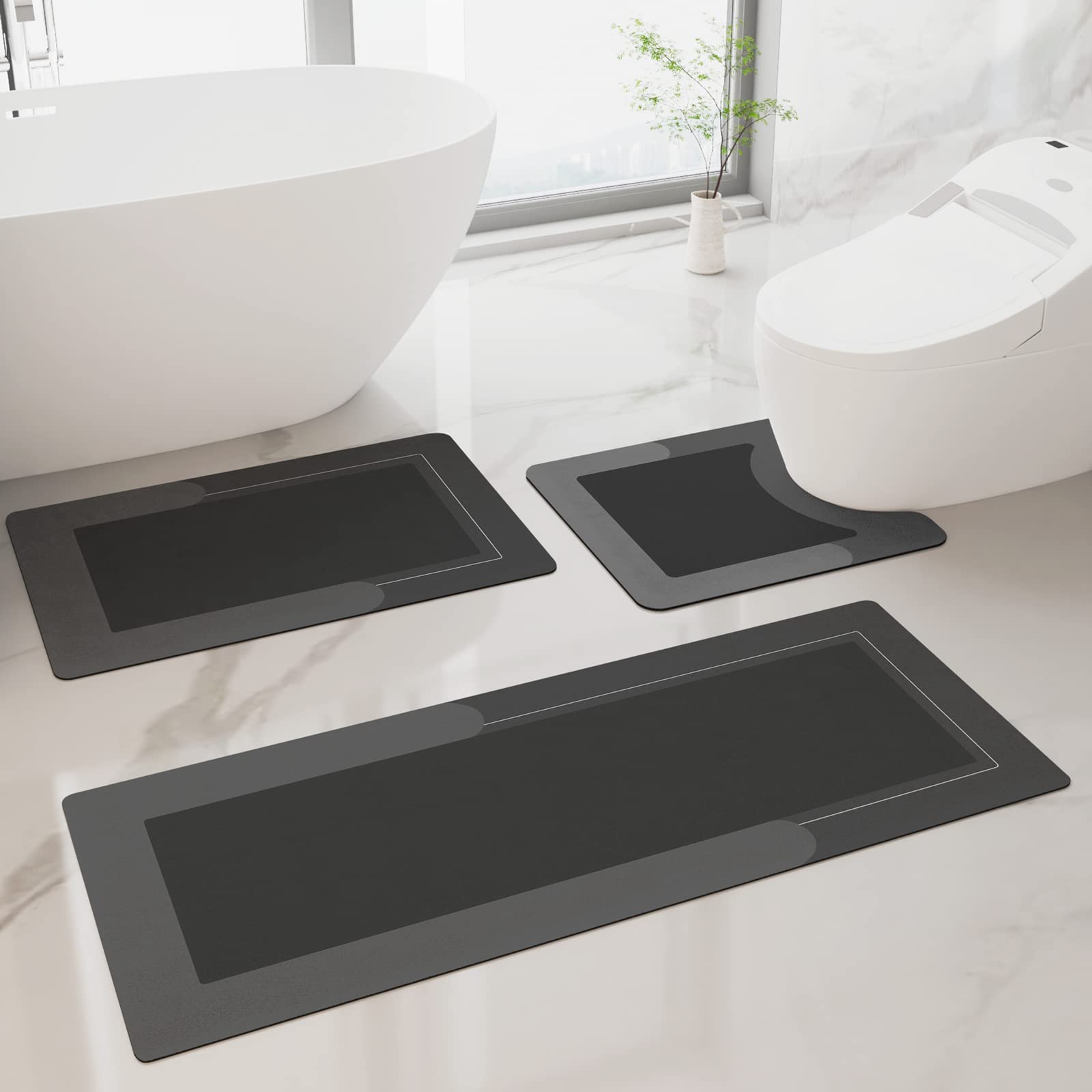 2Pcs Ultra Soft Napa Skin Bath Mat and U-Shaped Toilet Rug, Water Absorbent and Non Slip Shower Bath Rug for Bathroom, Tub and Shower - 20"x32"+20"x24"
