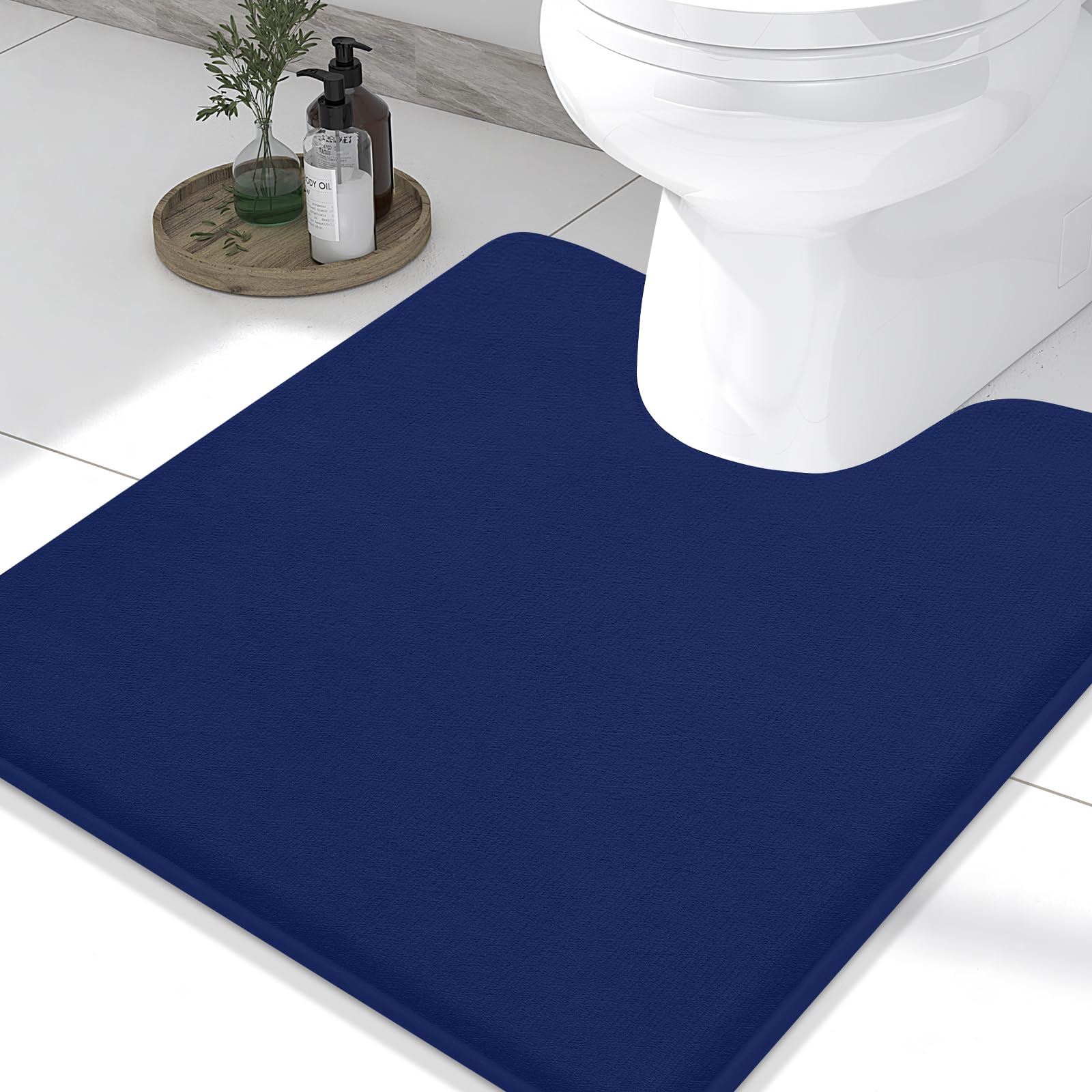 改Smiry Memory Foam U-Shaped Toilet Bathroom Rugs 24" x 20",Extra Soft Absorbent Non-Slip Contoured Rugs, Machine Washable Contour Bath Mats for Bathroom Toilet, Black
