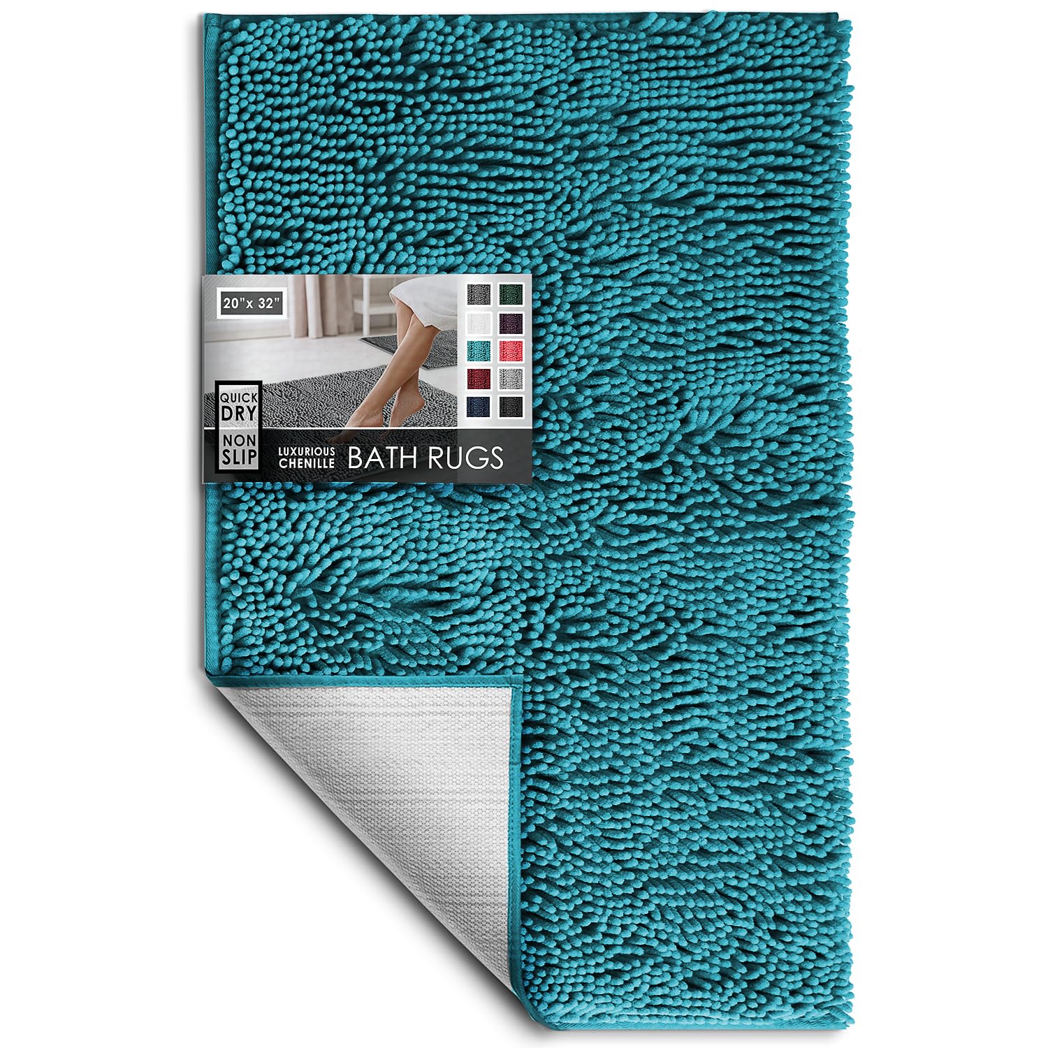 改Hearth &amp; Harbor Bathroom Rugs Sets 2 Piece, Chenille Bath Mat Set - Machine Washable Bath Mats for Bathroom Non-Slip Backing Rubber Quick Dry Bathroom Mat - Hunter Green Bath Rug, 17x24-20x32