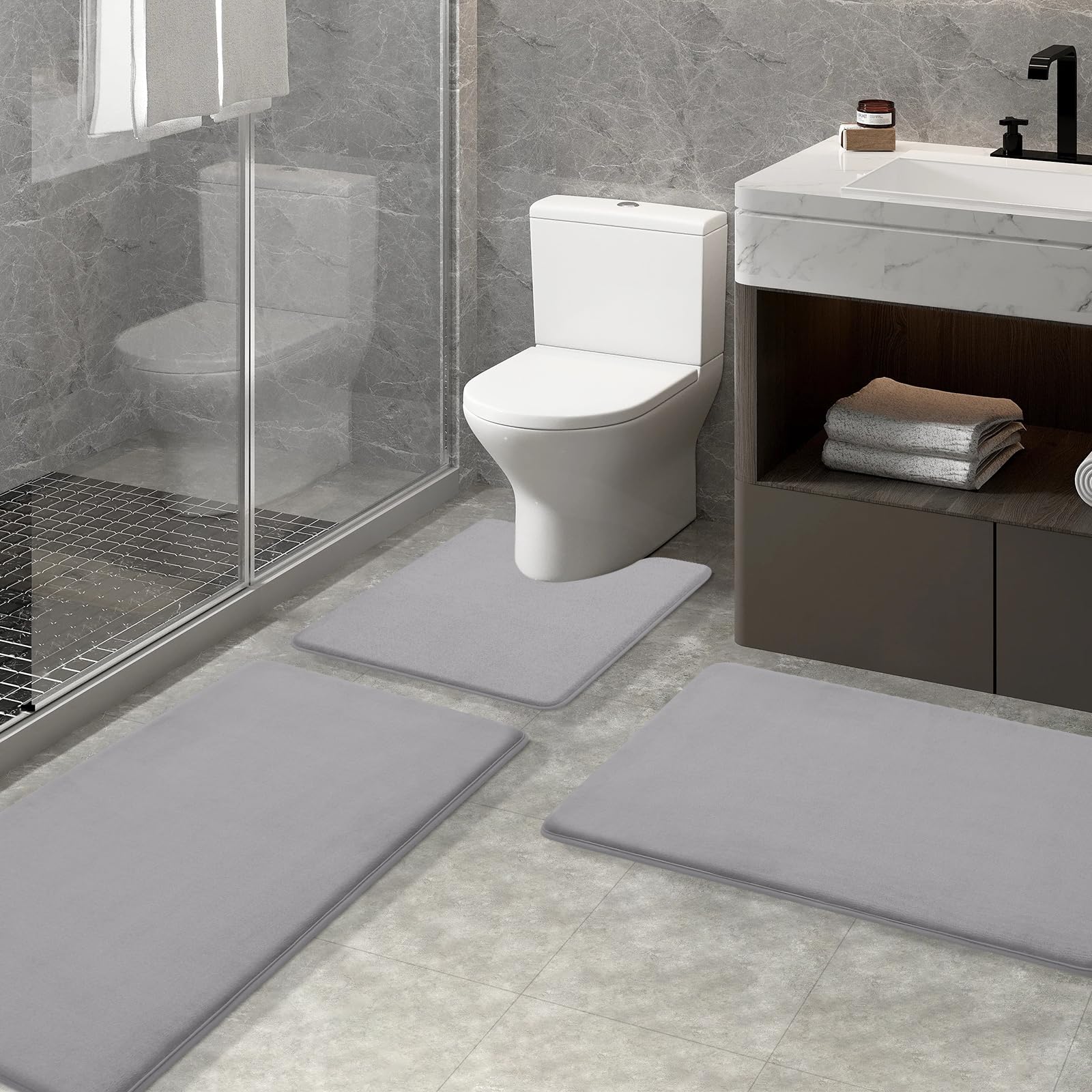 Memory Foam U-Shaped Toilet Bathroom Rugs,Extra Soft Absorbent Non-Slip Contoured Rugs, Machine Washable Contour Bath Mats for Bathroom Toilet