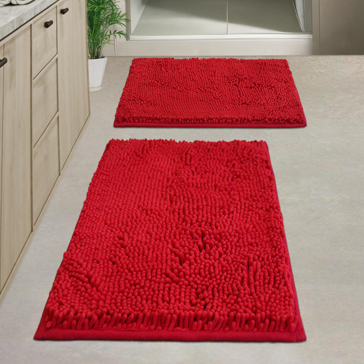 Bathroom Rugs Chenille, Extra Thick and Absorbent, Non-Slip, Machine Washable, Dry Quckily, Soft Cozy Plush, Used Under Shower Bathtub and Sink, Bath mat Sets 2Piece