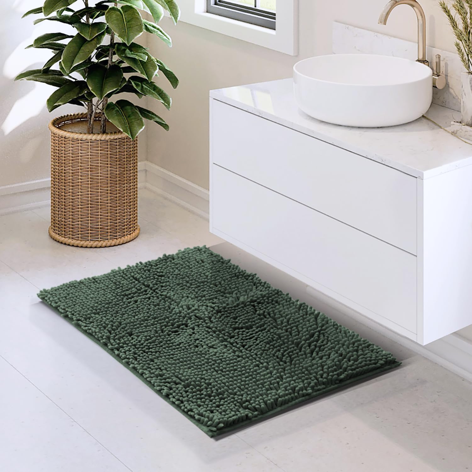 Bathroom Rugs Sets, Chenille Bath Mat Set - Machine Washable Bath Mats for Bathroom Non-Slip Backing Rubber Quick Dry Bathroom Mat