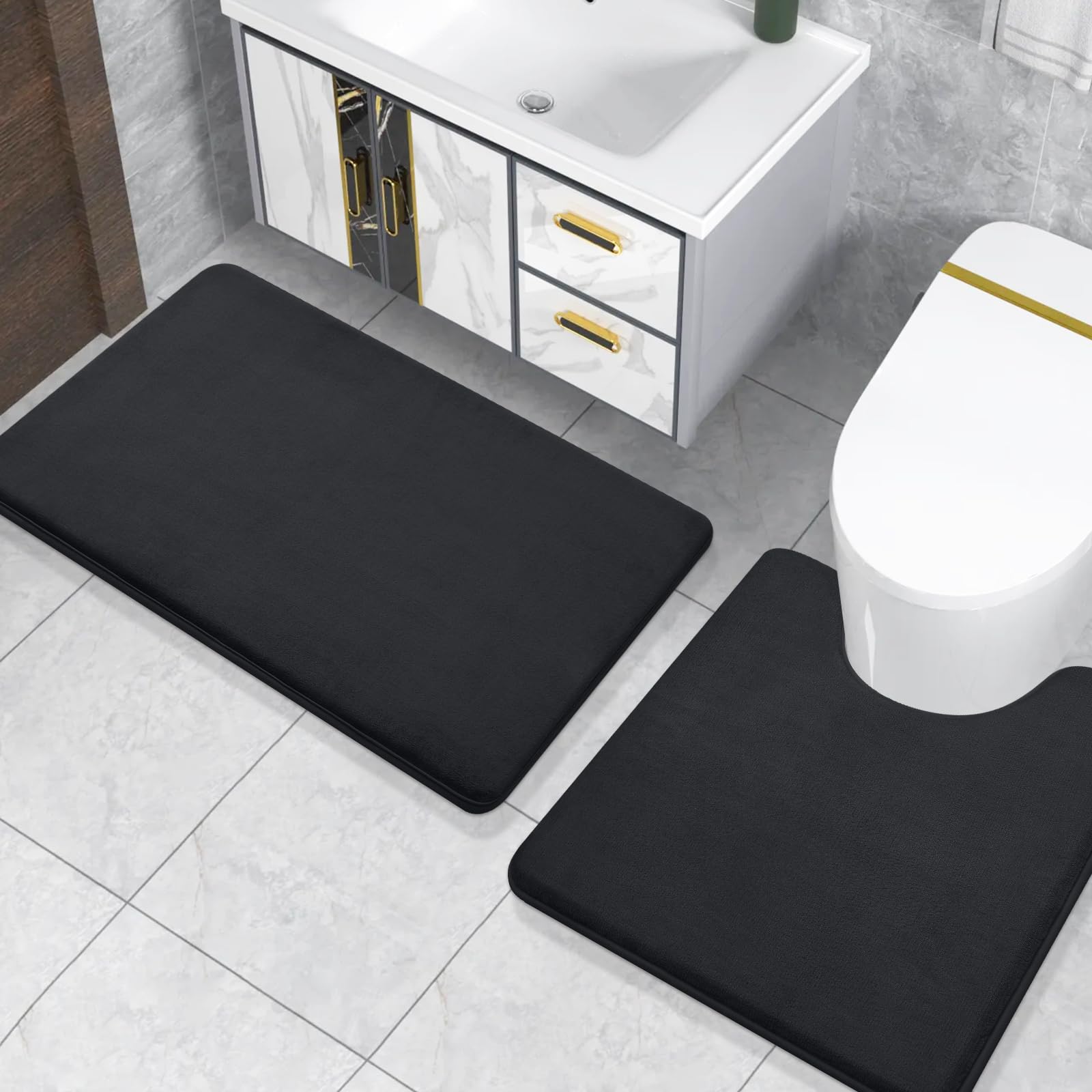 Memory Foam U-Shaped Toilet Bathroom Rugs,Extra Soft Absorbent Non-Slip Contoured Rugs, Machine Washable Contour Bath Mats for Bathroom Toilet