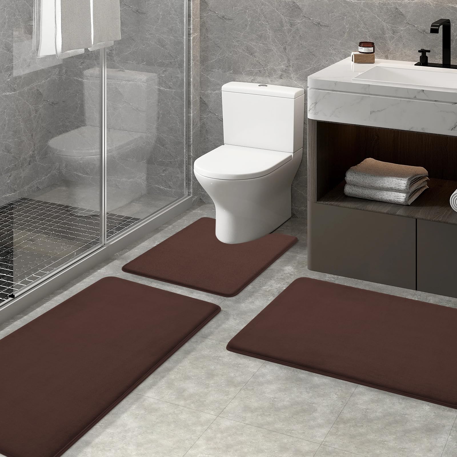 Memory Foam U-Shaped Toilet Bathroom Rugs,Extra Soft Absorbent Non-Slip Contoured Rugs, Machine Washable Contour Bath Mats for Bathroom Toilet