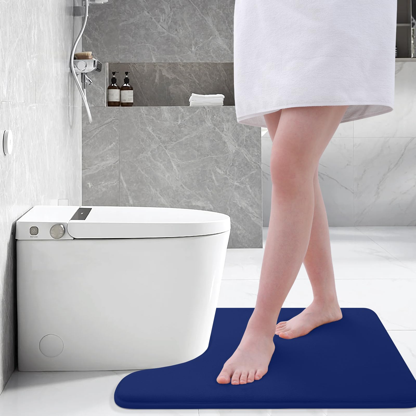 改Smiry Memory Foam U-Shaped Toilet Bathroom Rugs 24" x 20",Extra Soft Absorbent Non-Slip Contoured Rugs, Machine Washable Contour Bath Mats for Bathroom Toilet, Black