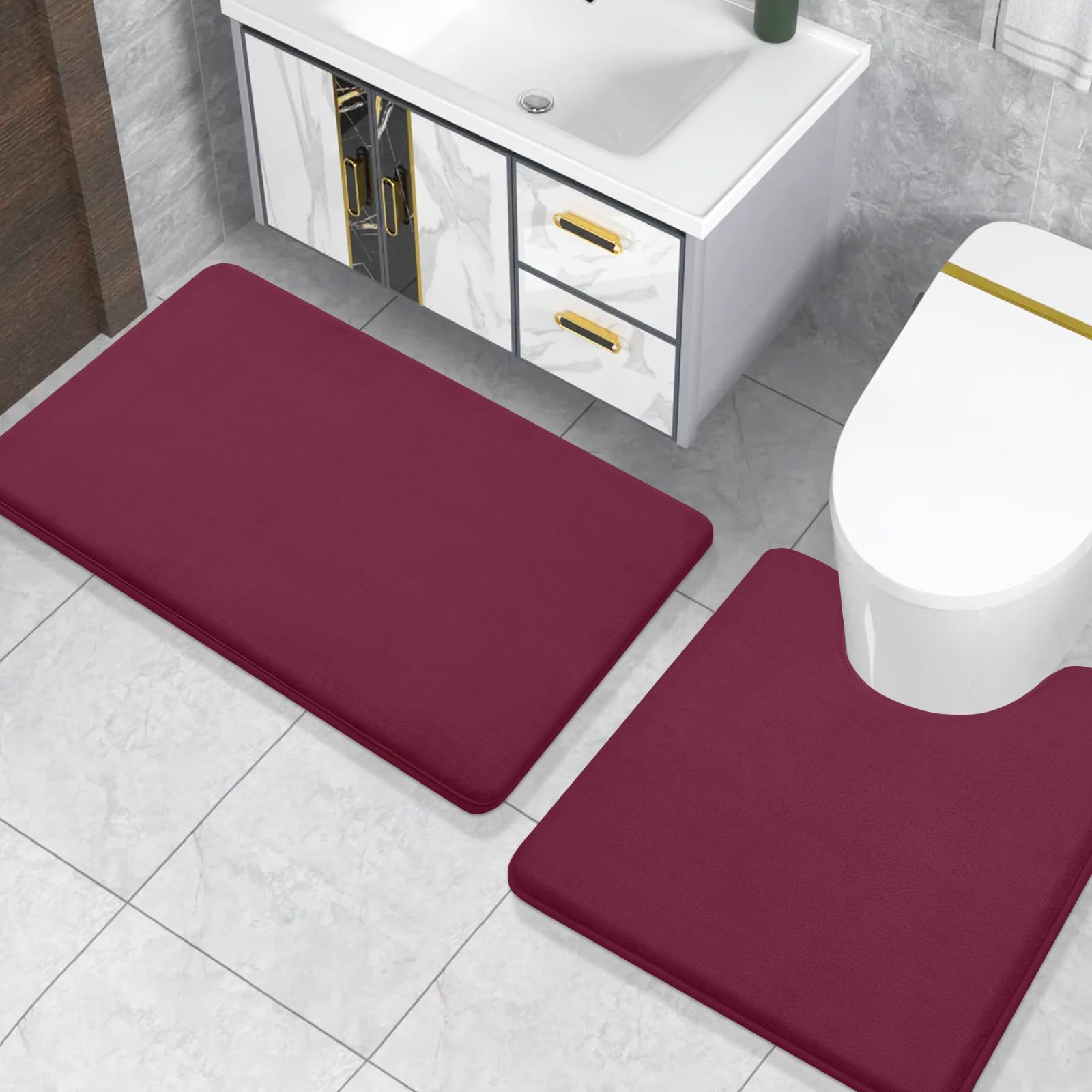 Memory Foam U-Shaped Toilet Bathroom Rugs,Extra Soft Absorbent Non-Slip Contoured Rugs, Machine Washable Contour Bath Mats for Bathroom Toilet
