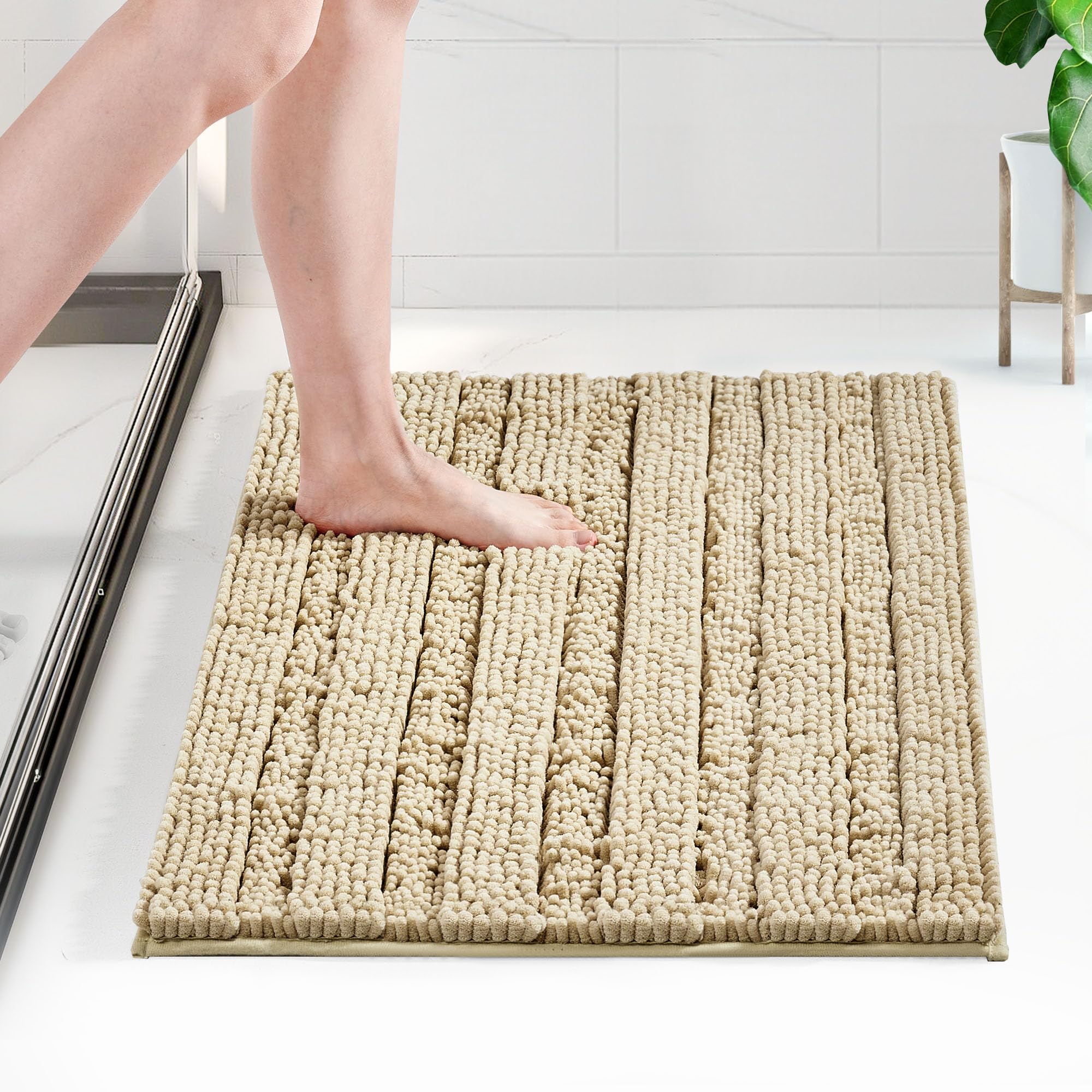 改Deconovo Bath Mats for Bathroom - Bathroom Rugs Sets 2 Piece, Extra Soft Plush Bathroom Mat, Absorbent Bath Mat，Bathroom Rugs Non Slip Washable (24" x 17", Black)