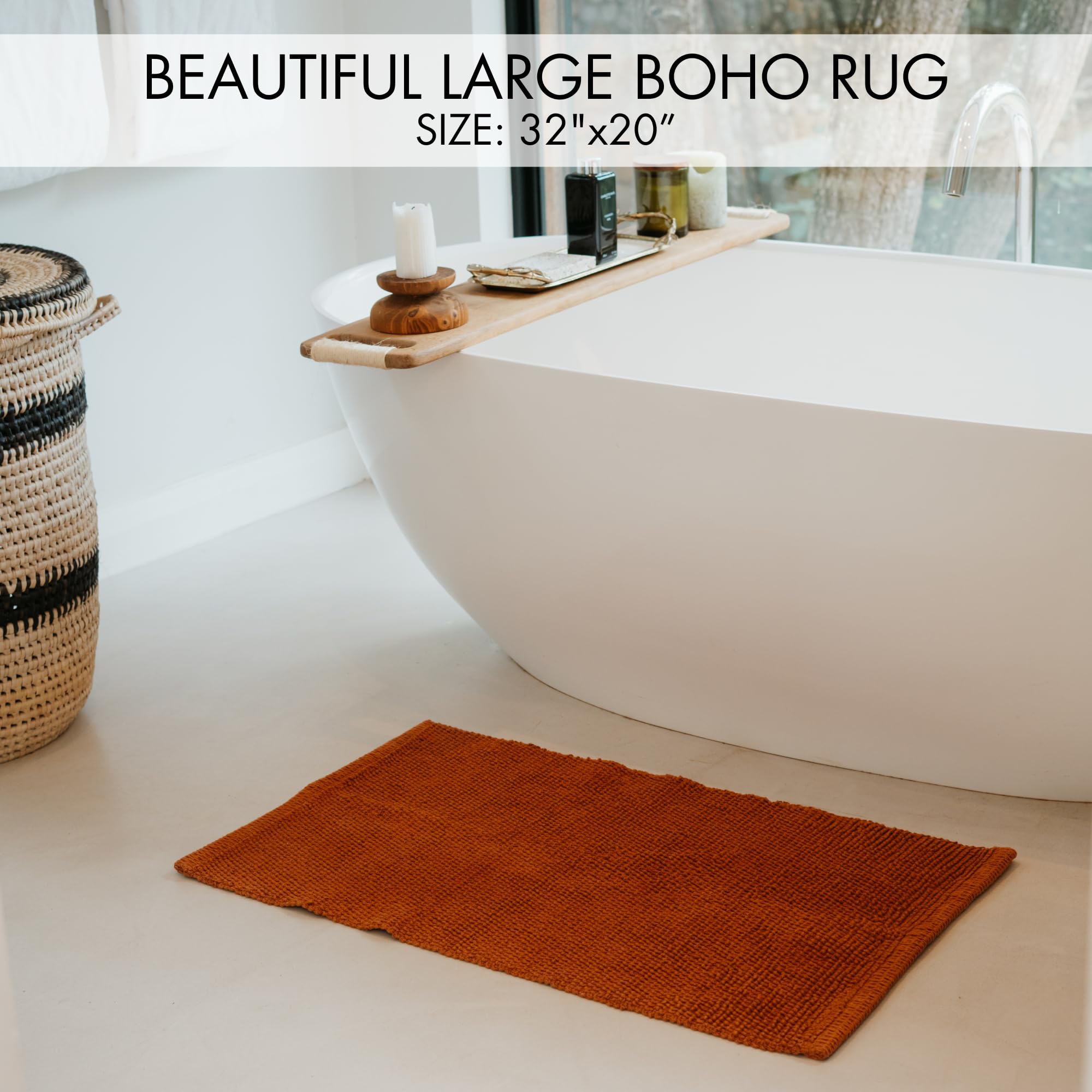 改KIBAGA Beautiful Boho Rug for Your Bathroom - Soft Textured Bath Mat Made of 100% Cotton Fits Perfectly Into Your Home - A Cute, Non-Slip and Absorbent Rug Ideal to Enhance Any Bath/Bedroom Decor
