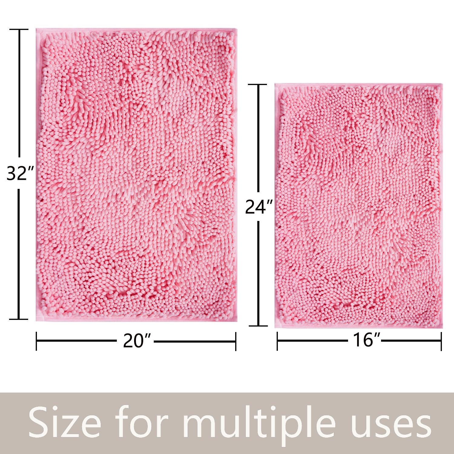 Bathroom Rugs Chenille, Extra Thick and Absorbent, Non-Slip, Machine Washable, Dry Quckily, Soft Cozy Plush, Used Under Shower Bathtub and Sink, Bath mat Sets 2Piece