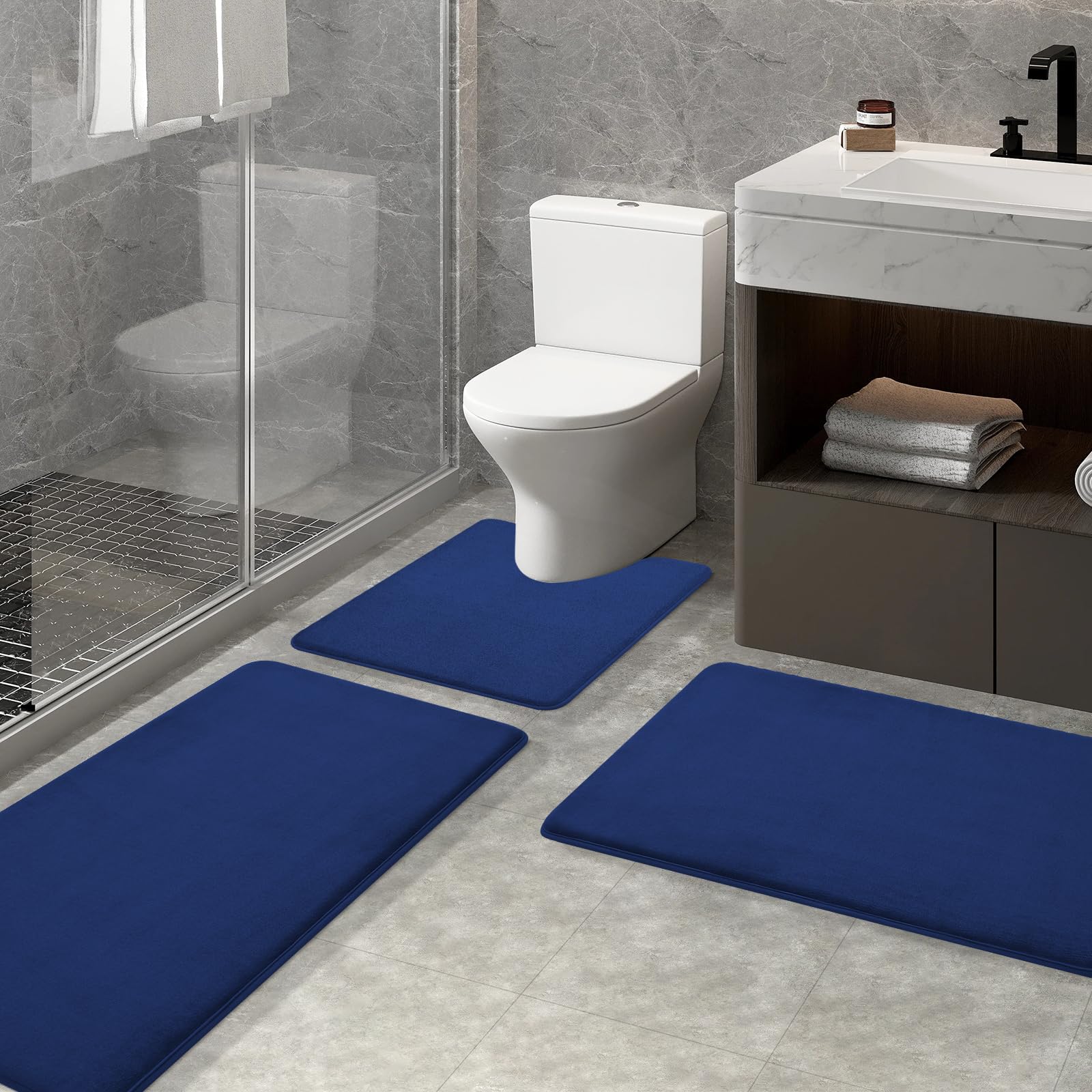 改Smiry Memory Foam U-Shaped Toilet Bathroom Rugs 24" x 20",Extra Soft Absorbent Non-Slip Contoured Rugs, Machine Washable Contour Bath Mats for Bathroom Toilet, Black