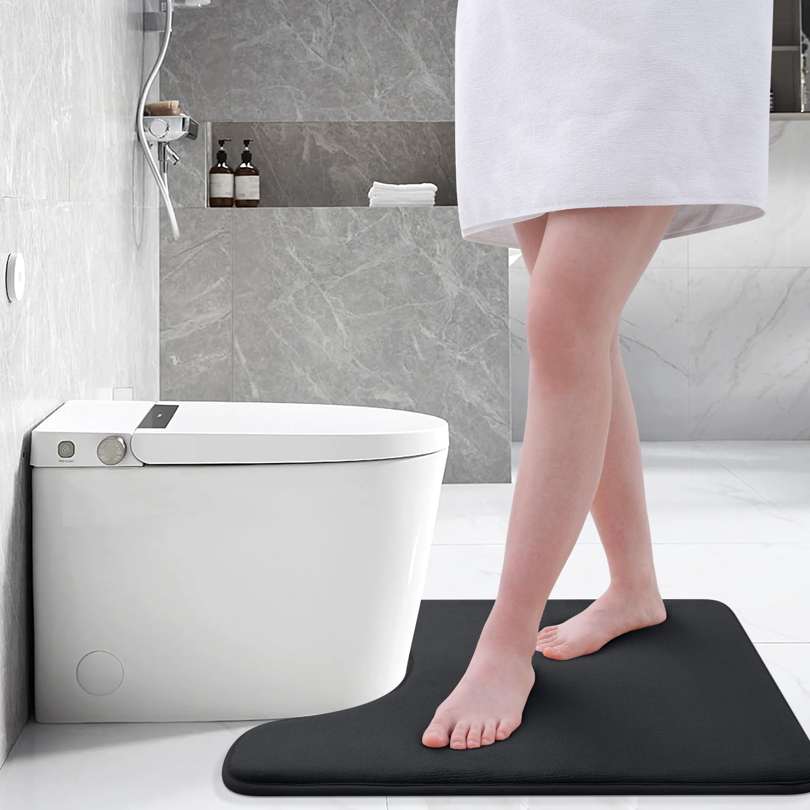 Memory Foam U-Shaped Toilet Bathroom Rugs,Extra Soft Absorbent Non-Slip Contoured Rugs, Machine Washable Contour Bath Mats for Bathroom Toilet