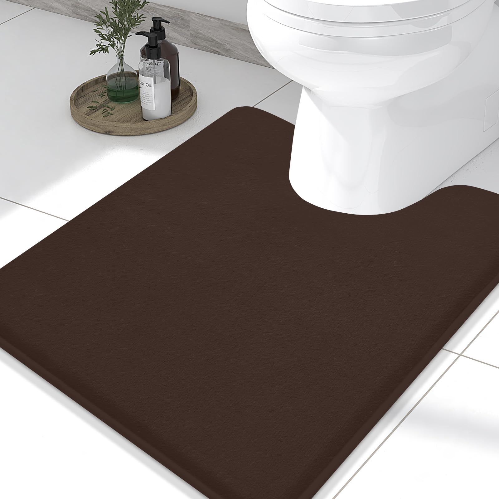 Memory Foam U-Shaped Toilet Bathroom Rugs,Extra Soft Absorbent Non-Slip Contoured Rugs, Machine Washable Contour Bath Mats for Bathroom Toilet