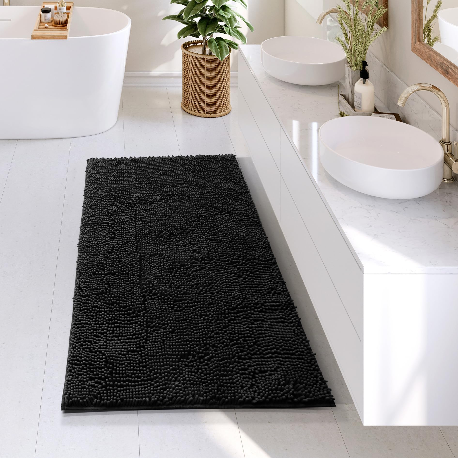 Bathroom Rugs Sets, Chenille Bath Mat Set - Machine Washable Bath Mats for Bathroom Non-Slip Backing Rubber Quick Dry Bathroom Mat