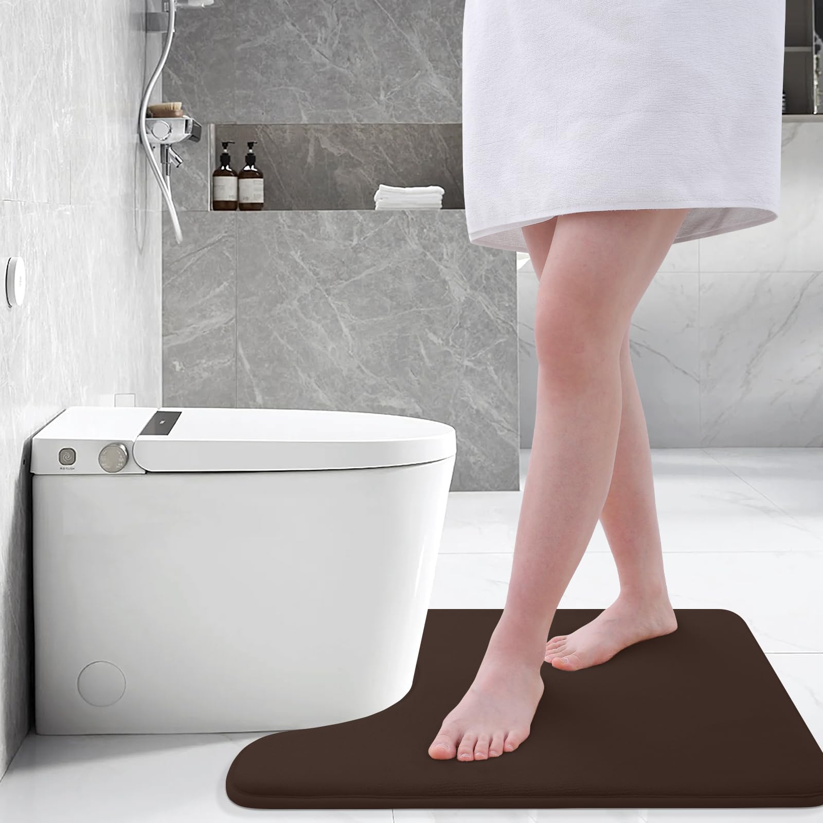 Memory Foam U-Shaped Toilet Bathroom Rugs,Extra Soft Absorbent Non-Slip Contoured Rugs, Machine Washable Contour Bath Mats for Bathroom Toilet