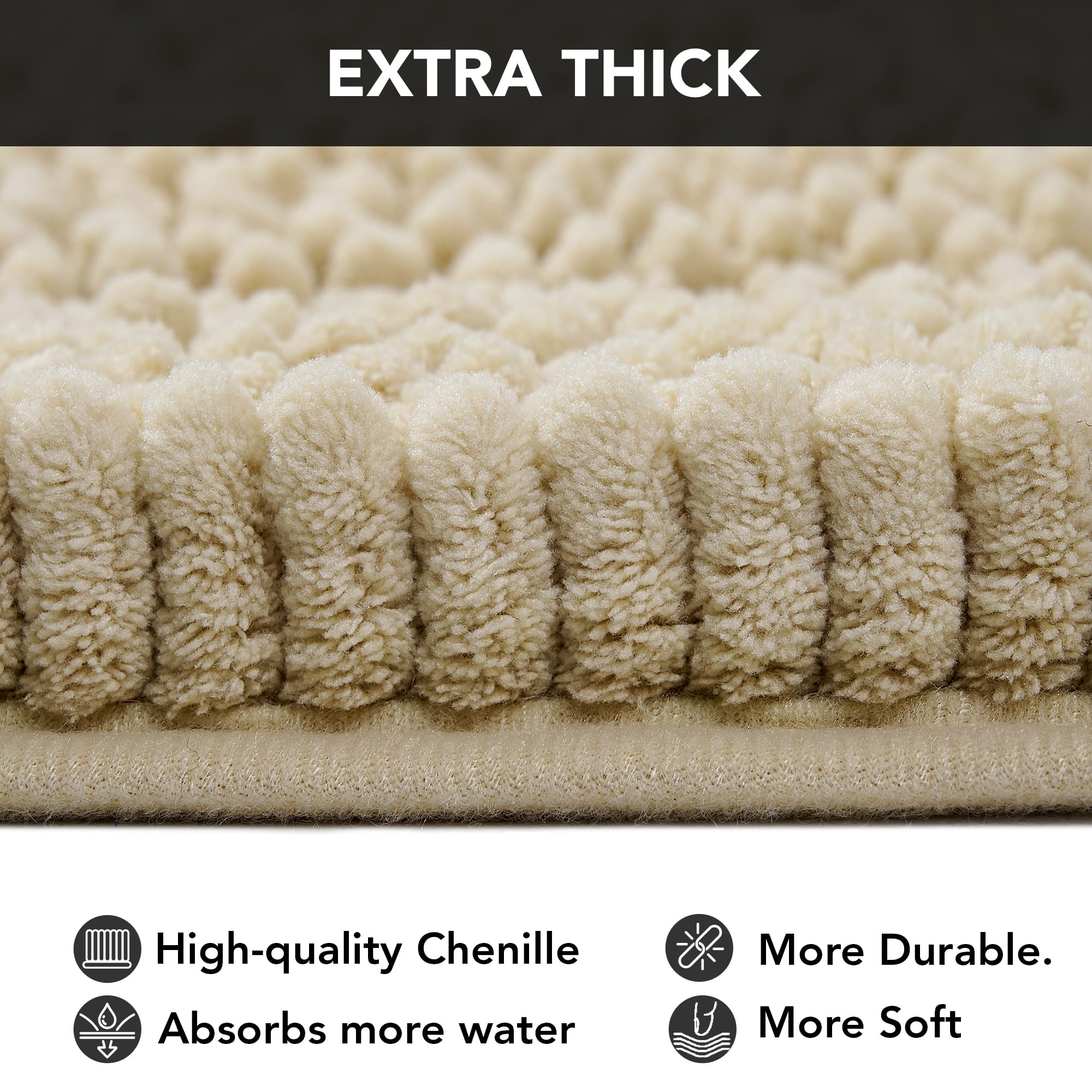 改Deconovo Bath Mats for Bathroom - Bathroom Rugs Sets 2 Piece, Extra Soft Plush Bathroom Mat, Absorbent Bath Mat，Bathroom Rugs Non Slip Washable (24" x 17", Black)