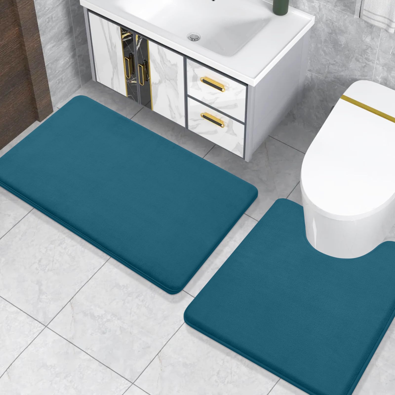 Memory Foam U-Shaped Toilet Bathroom Rugs,Extra Soft Absorbent Non-Slip Contoured Rugs, Machine Washable Contour Bath Mats for Bathroom Toilet