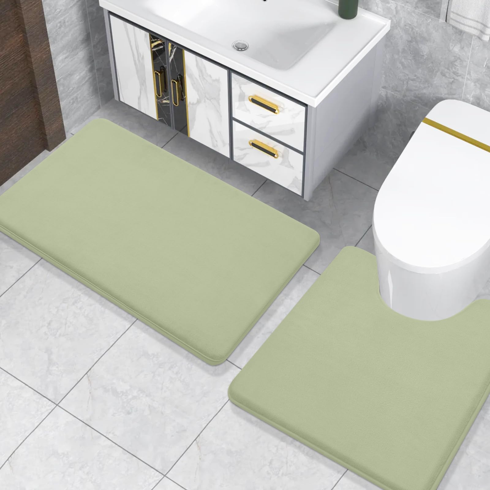 Memory Foam U-Shaped Toilet Bathroom Rugs,Extra Soft Absorbent Non-Slip Contoured Rugs, Machine Washable Contour Bath Mats for Bathroom Toilet