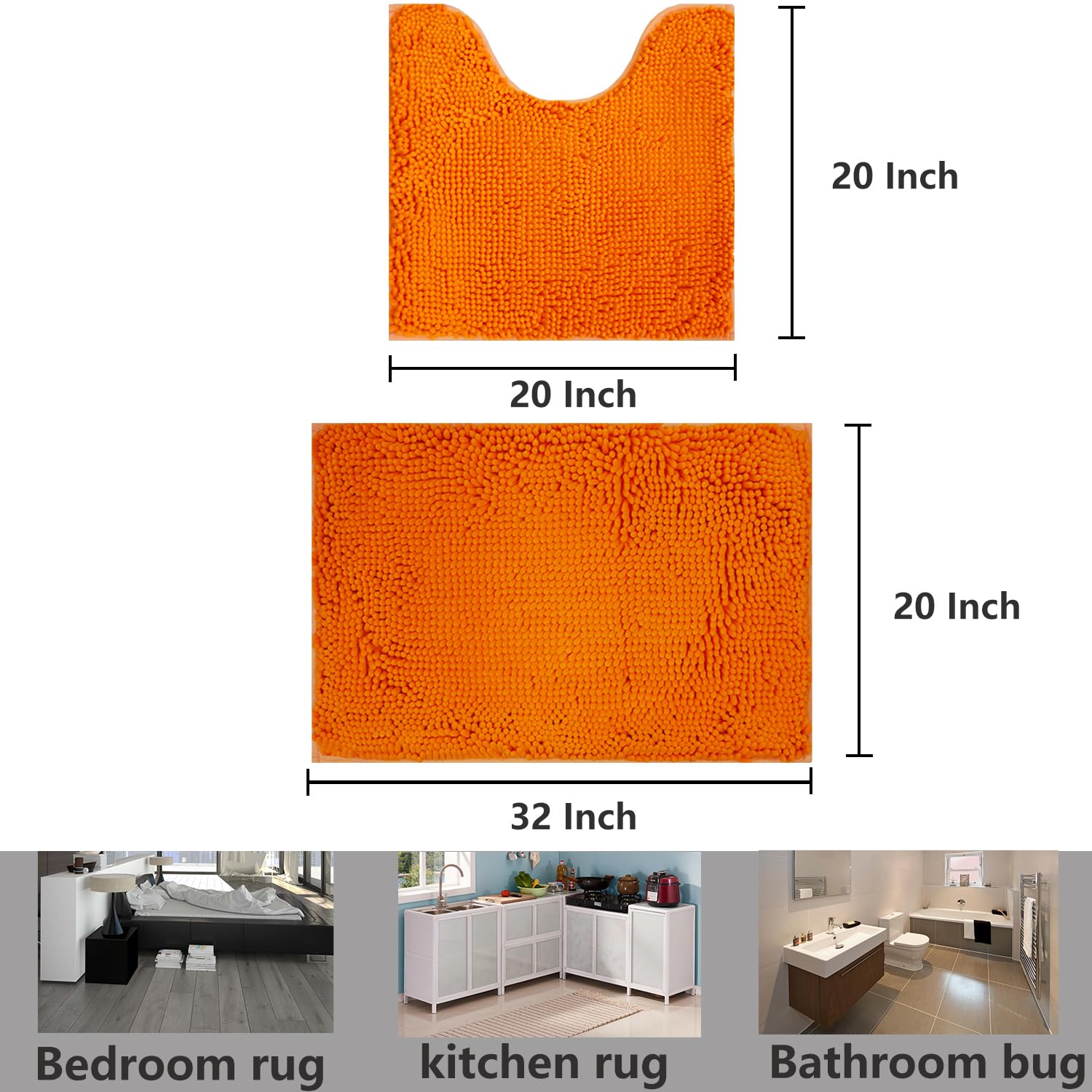 Bathroom Rugs Chenille, Extra Thick and Absorbent, Non-Slip, Machine Washable, Dry Quckily, Soft Cozy Plush, Used Under Shower Bathtub and Sink, Bath mat Sets 2Piece