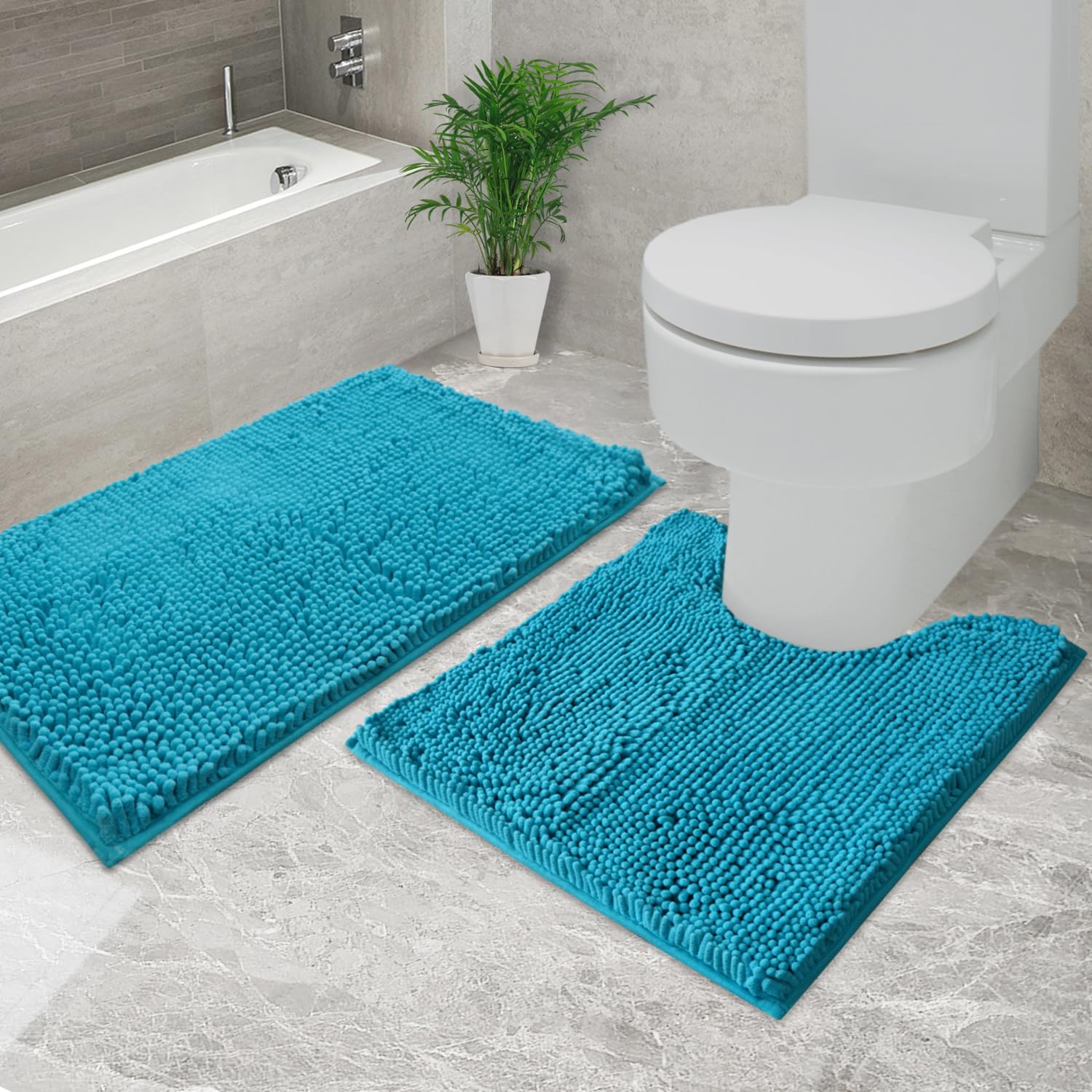 Bathroom Rugs Chenille, Extra Thick and Absorbent, Non-Slip, Machine Washable, Dry Quckily, Soft Cozy Plush, Used Under Shower Bathtub and Sink, Bath mat Sets 2Piece
