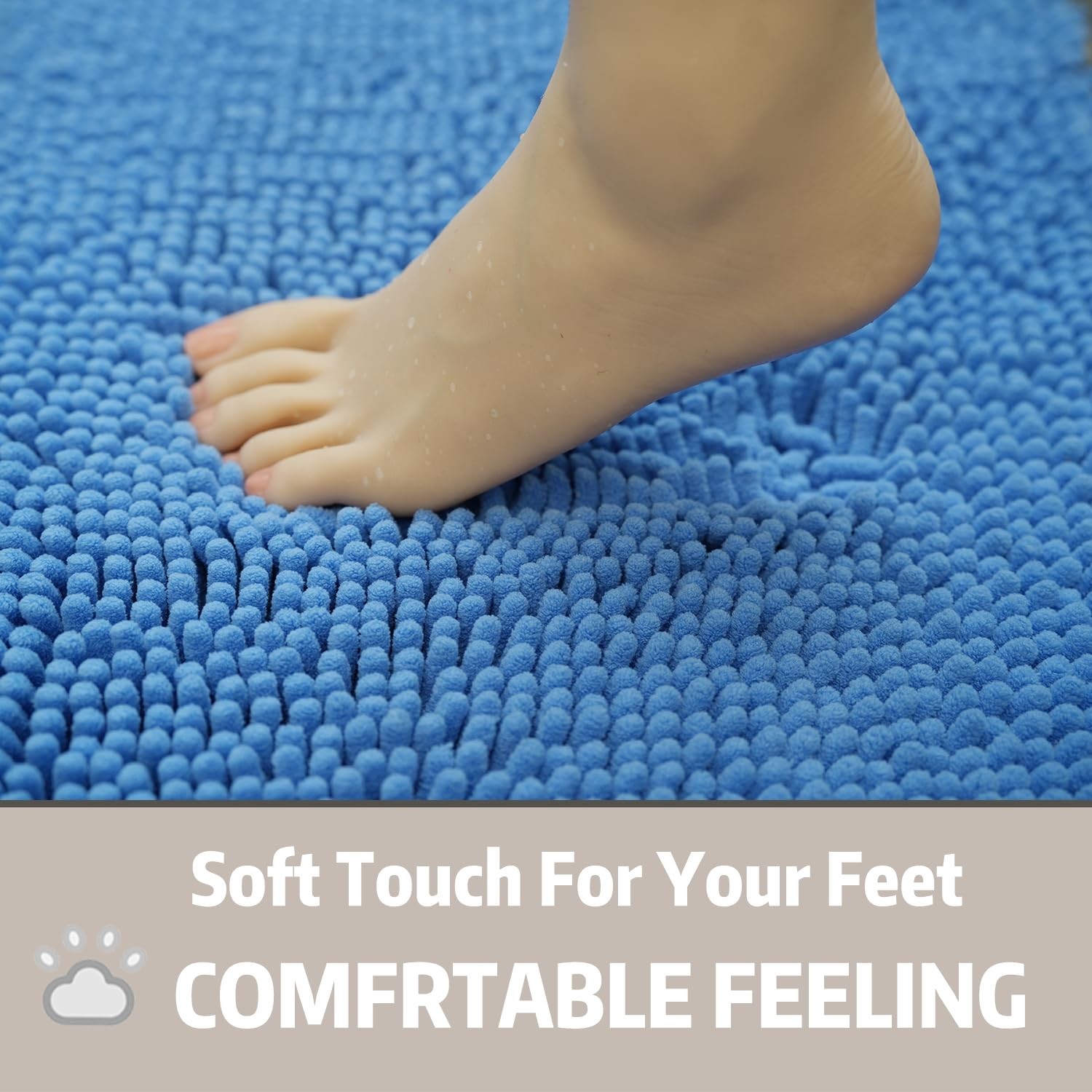 Bathroom Rugs Chenille, Extra Thick and Absorbent, Non-Slip, Machine Washable, Dry Quckily, Soft Cozy Plush, Used Under Shower Bathtub and Sink, Bath mat Sets 2Piece