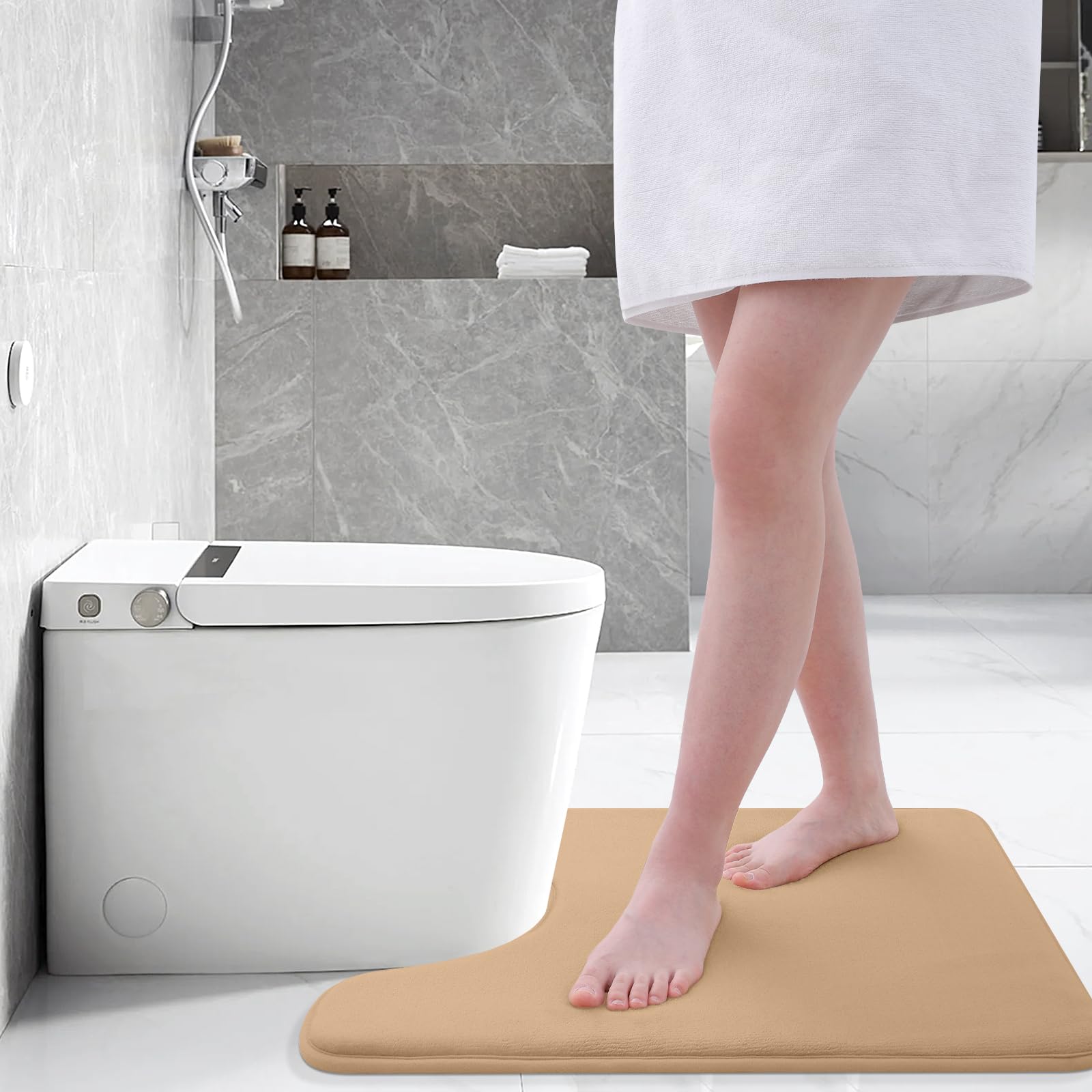 Memory Foam U-Shaped Toilet Bathroom Rugs,Extra Soft Absorbent Non-Slip Contoured Rugs, Machine Washable Contour Bath Mats for Bathroom Toilet