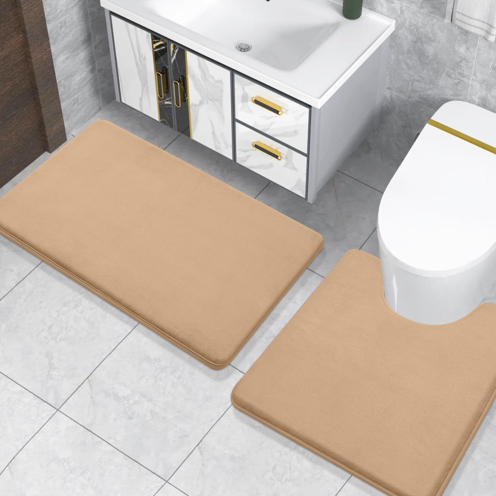 Memory Foam U-Shaped Toilet Bathroom Rugs,Extra Soft Absorbent Non-Slip Contoured Rugs, Machine Washable Contour Bath Mats for Bathroom Toilet