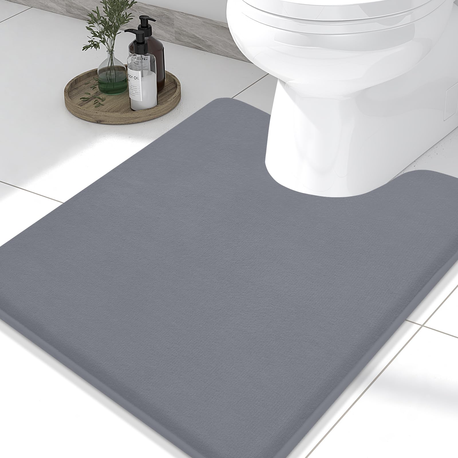 改Smiry Memory Foam U-Shaped Toilet Bathroom Rugs 24" x 20",Extra Soft Absorbent Non-Slip Contoured Rugs, Machine Washable Contour Bath Mats for Bathroom Toilet, Black