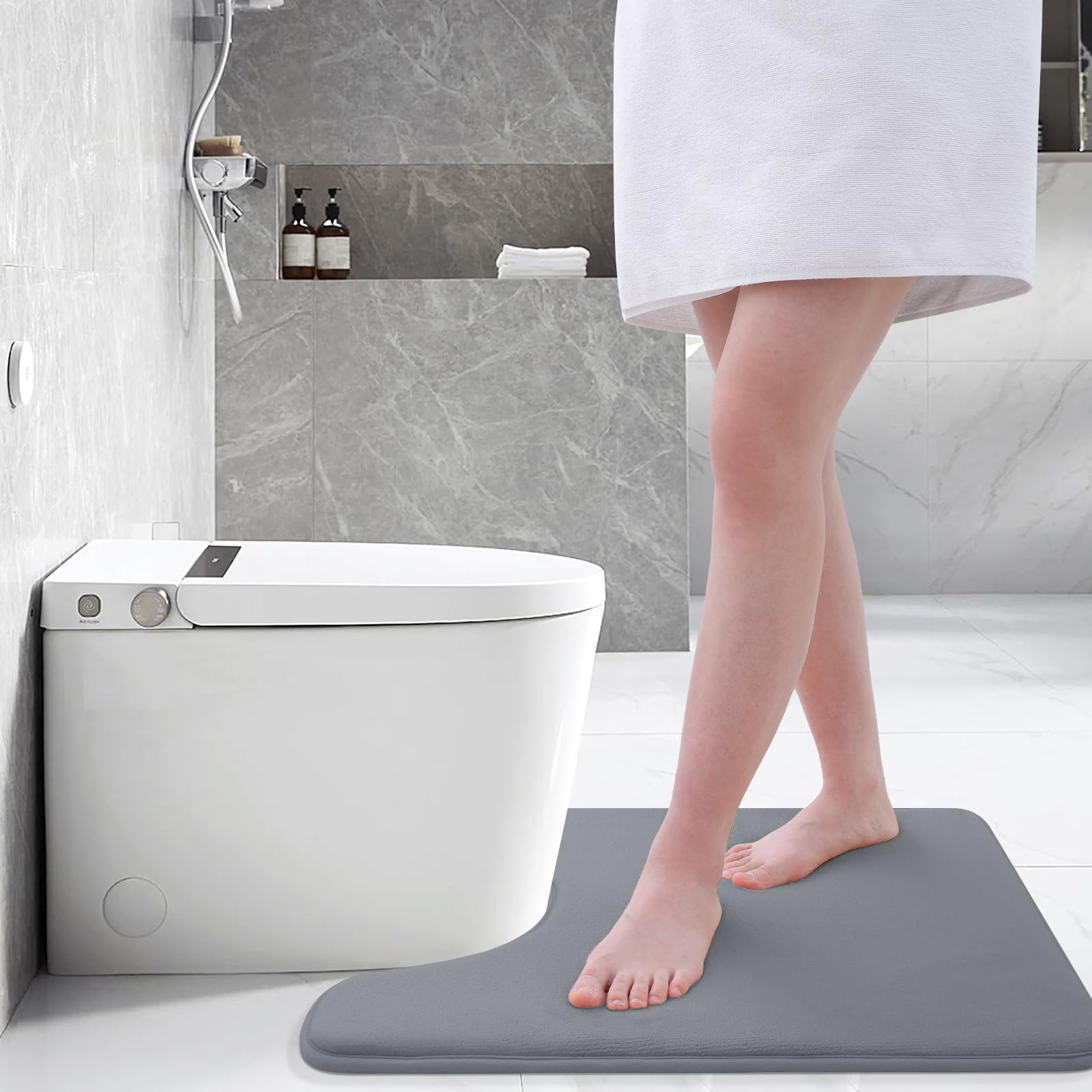 改Smiry Memory Foam U-Shaped Toilet Bathroom Rugs 24" x 20",Extra Soft Absorbent Non-Slip Contoured Rugs, Machine Washable Contour Bath Mats for Bathroom Toilet, Black