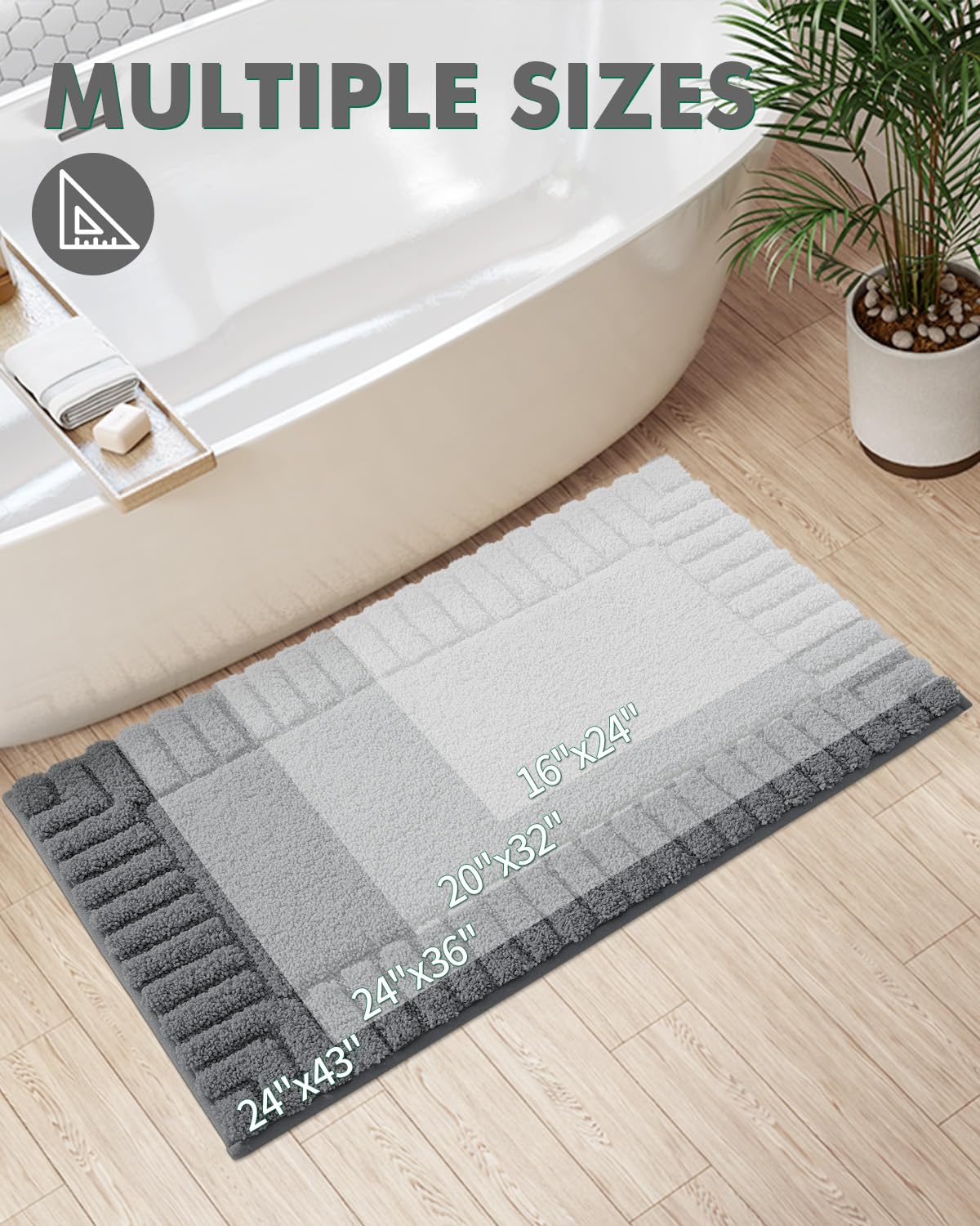 Premium Bath Rug, Extra Soft and Absorbent Bathroom Mat, Quick Dry, Non Slip, Machine Washable Bath Mat for Shower and Tub,16"x24"