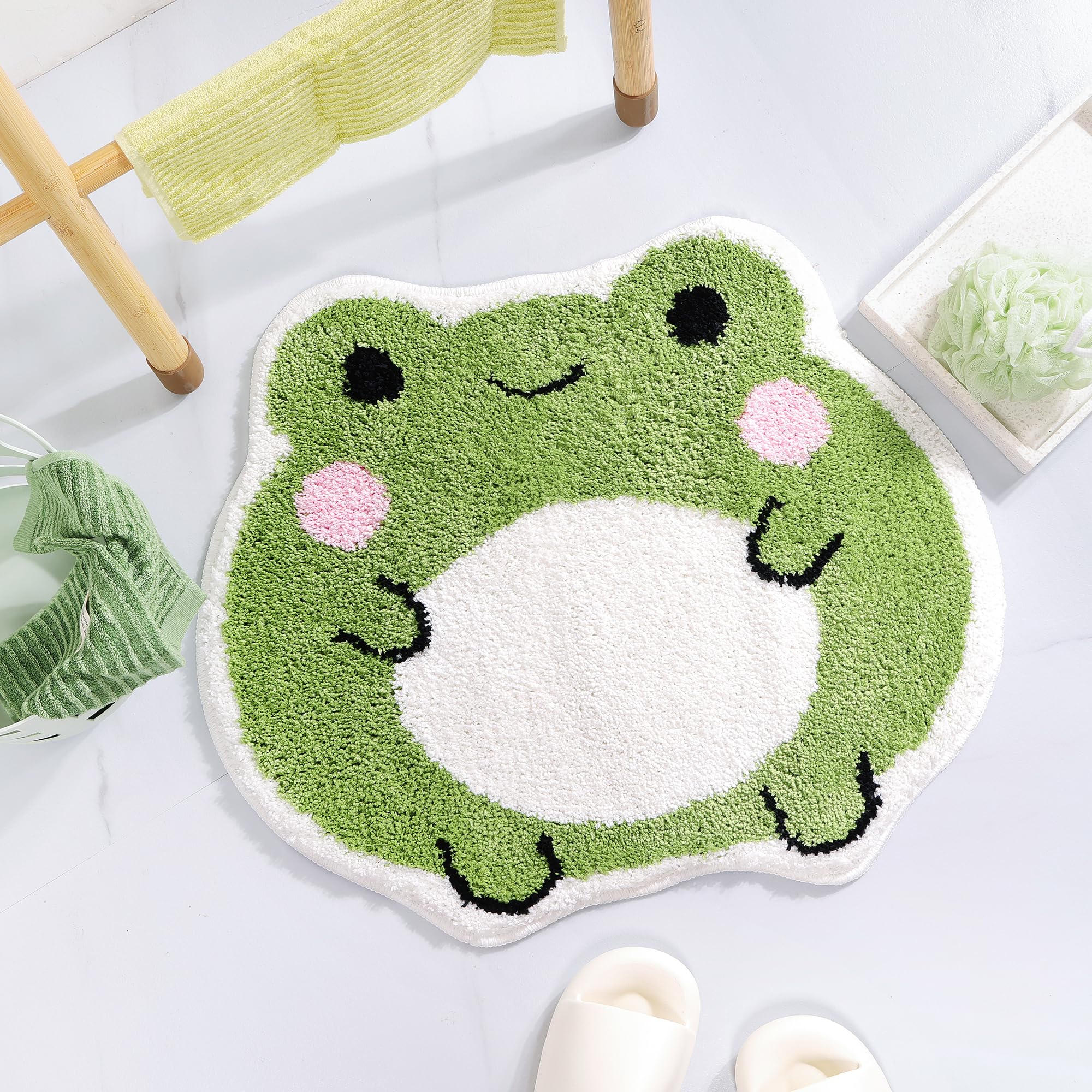 改Panstar Cute Bath Mat Non Slip Frog Bath Rug for Bathroom, Luxury Absorbent Bathroom Mats, Fun Animal Shaped Shaggy Shower Rugs Washable Bathroom Decor