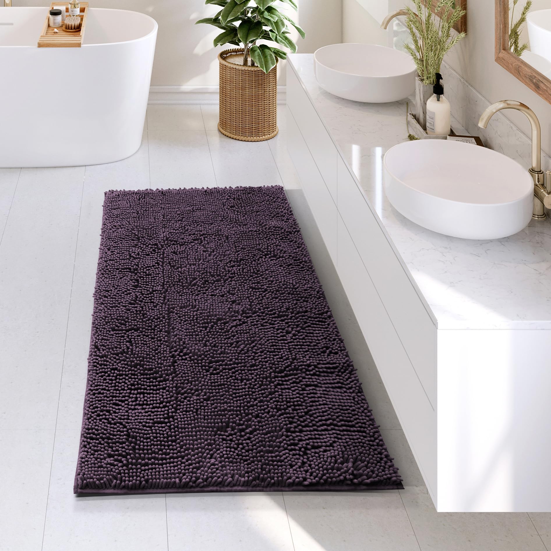 Bathroom Rugs Sets, Chenille Bath Mat Set - Machine Washable Bath Mats for Bathroom Non-Slip Backing Rubber Quick Dry Bathroom Mat
