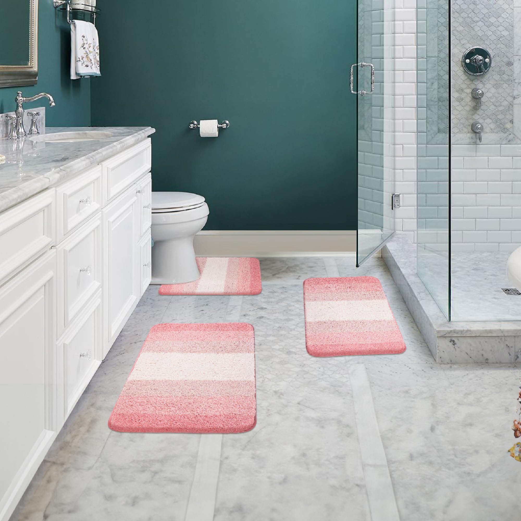 Bathroom Rug Non Slip Bath Mat for Bathroom Water Absorbent Soft Microfiber Shaggy Bathroom Mat Machine Washable Bath Rug for Bathroom Thick Plush Rugs for Shower