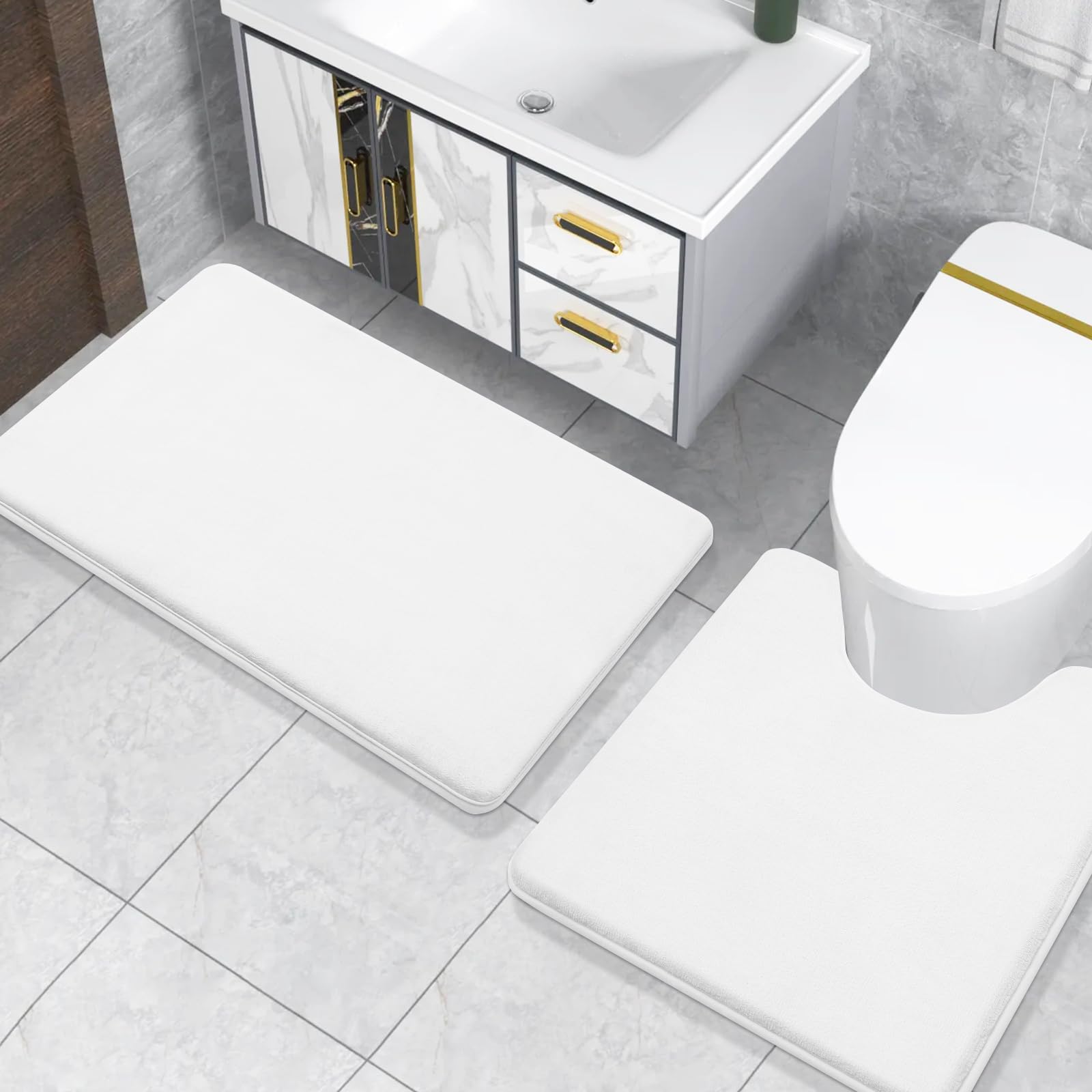 Memory Foam U-Shaped Toilet Bathroom Rugs,Extra Soft Absorbent Non-Slip Contoured Rugs, Machine Washable Contour Bath Mats for Bathroom Toilet