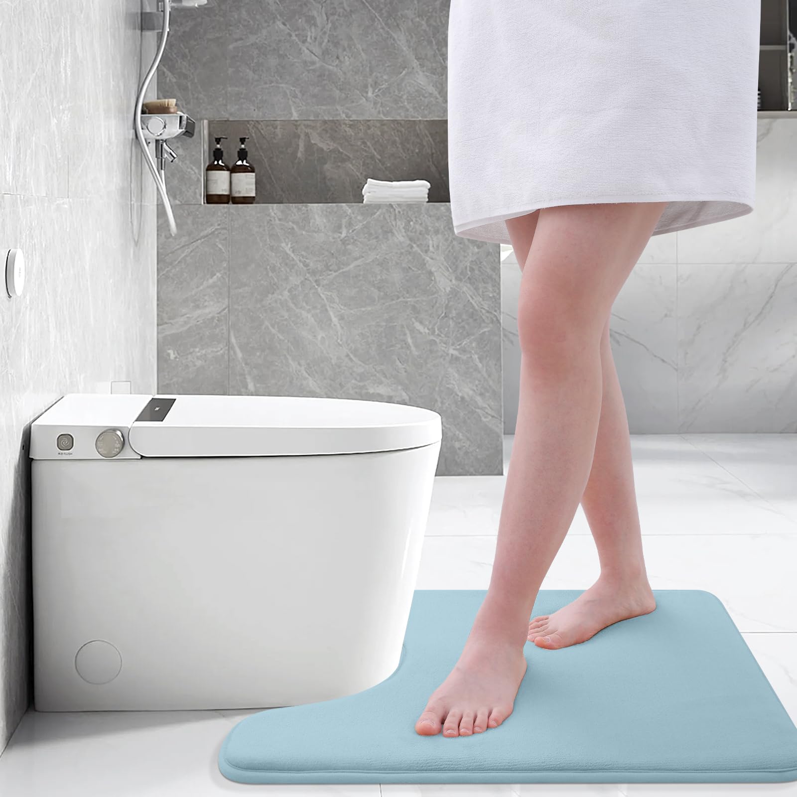 Memory Foam U-Shaped Toilet Bathroom Rugs,Extra Soft Absorbent Non-Slip Contoured Rugs, Machine Washable Contour Bath Mats for Bathroom Toilet