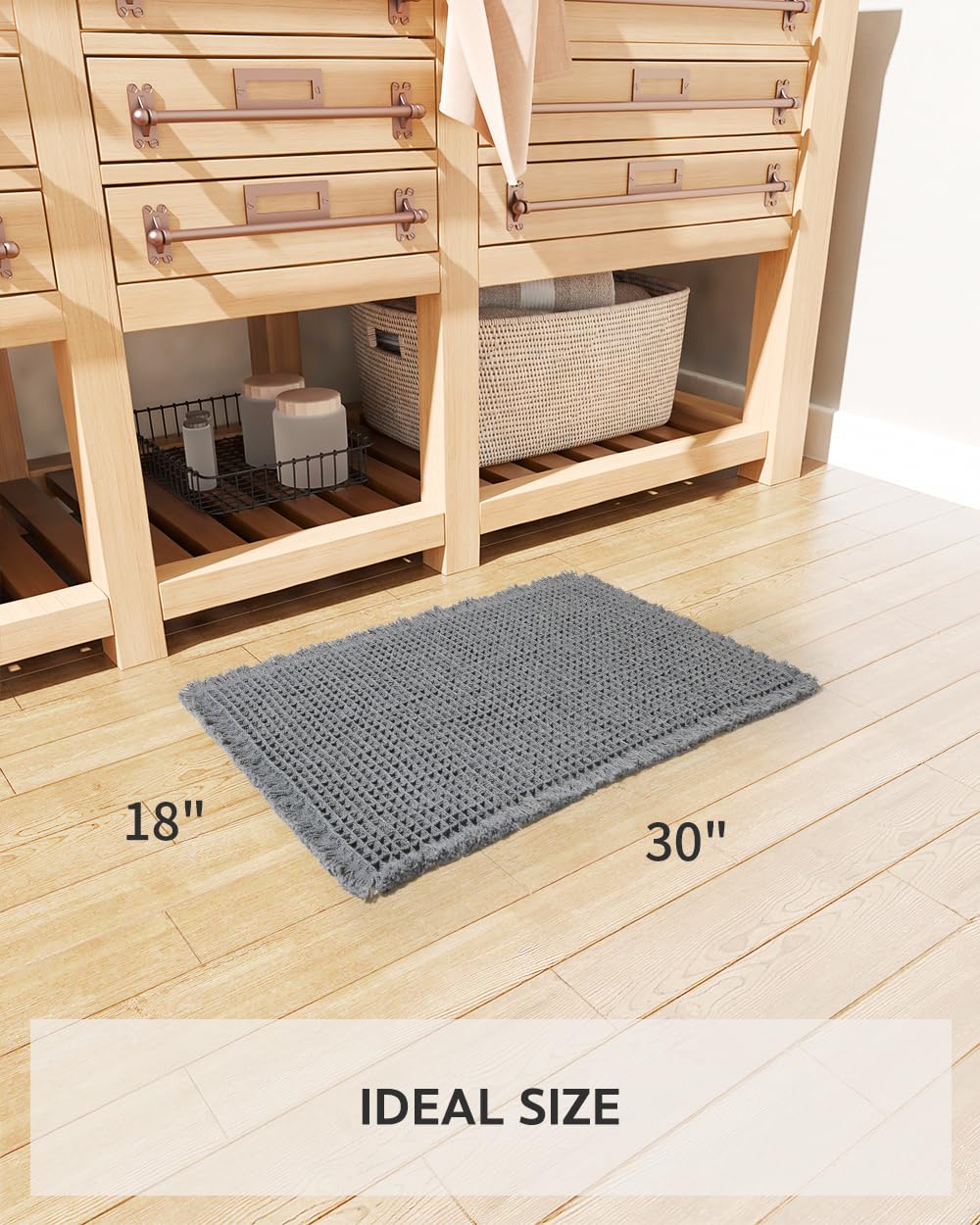 Waffle Bath Mat Rug, Super Absorbent Non Slip Bath Mats for Bathroom Mat Ultra Soft Bathmat Machine Washable Bathroom Rugs with Tassels, Bath Rugs for Bathroom Floor Beside Tub