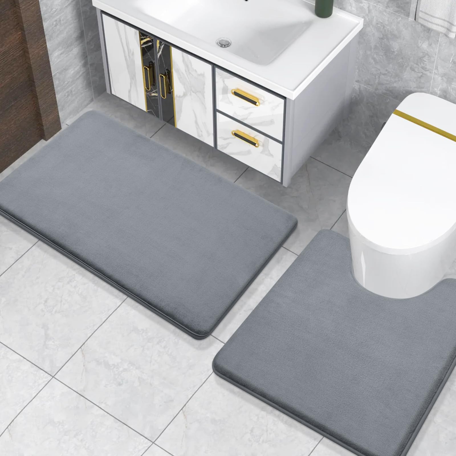 Memory Foam U-Shaped Toilet Bathroom Rugs,Extra Soft Absorbent Non-Slip Contoured Rugs, Machine Washable Contour Bath Mats for Bathroom Toilet