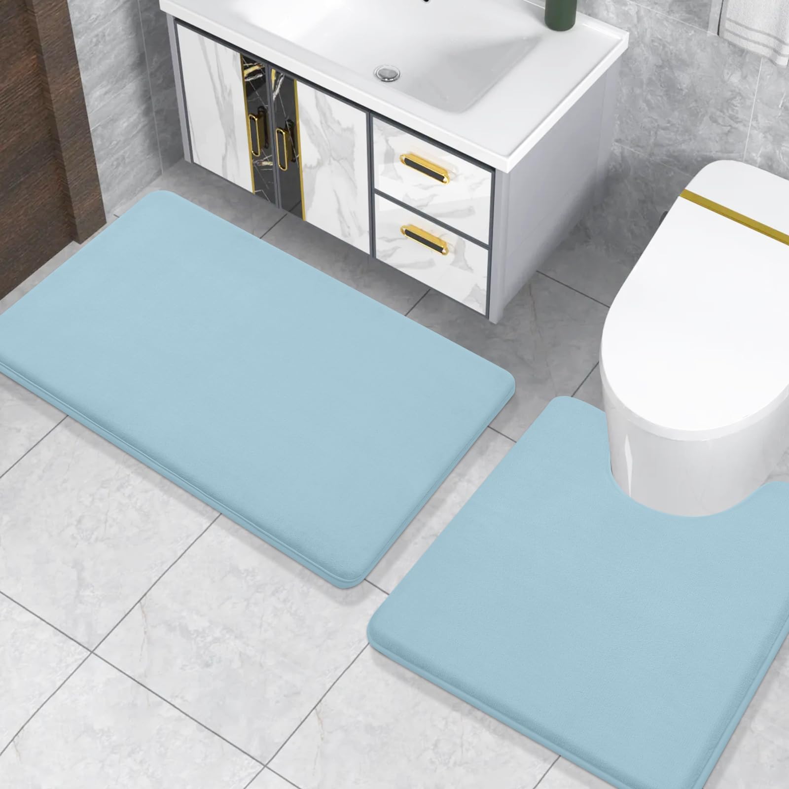Memory Foam U-Shaped Toilet Bathroom Rugs,Extra Soft Absorbent Non-Slip Contoured Rugs, Machine Washable Contour Bath Mats for Bathroom Toilet