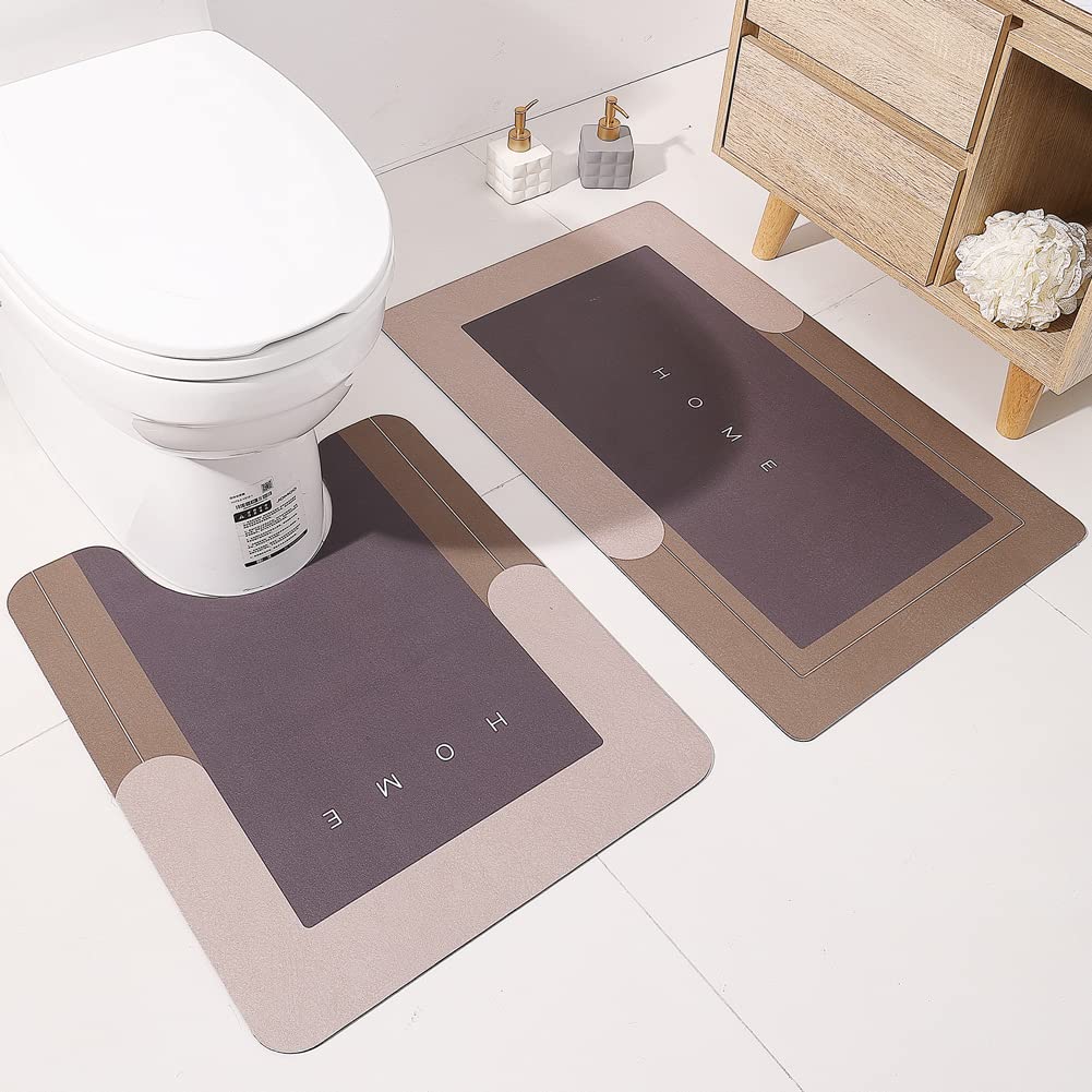 2Pcs Ultra Soft Napa Skin Bath Mat and U-Shaped Toilet Rug, Water Absorbent and Non Slip Shower Bath Rug for Bathroom, Tub and Shower - 20"x32"+20"x24"