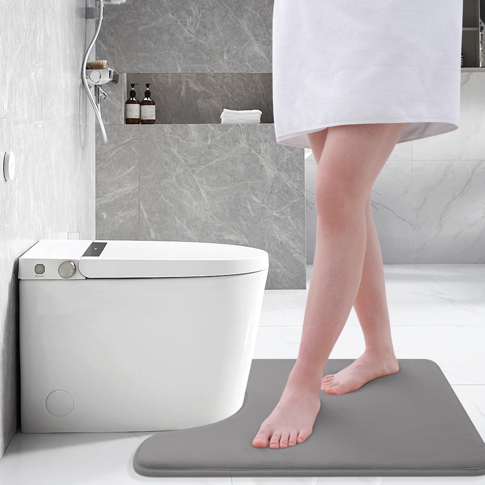 Memory Foam U-Shaped Toilet Bathroom Rugs,Extra Soft Absorbent Non-Slip Contoured Rugs, Machine Washable Contour Bath Mats for Bathroom Toilet
