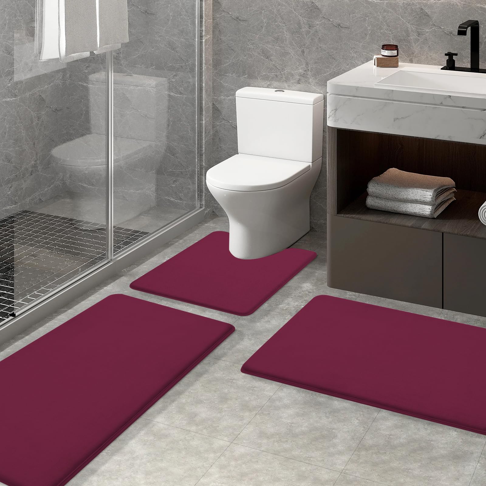 Memory Foam U-Shaped Toilet Bathroom Rugs,Extra Soft Absorbent Non-Slip Contoured Rugs, Machine Washable Contour Bath Mats for Bathroom Toilet