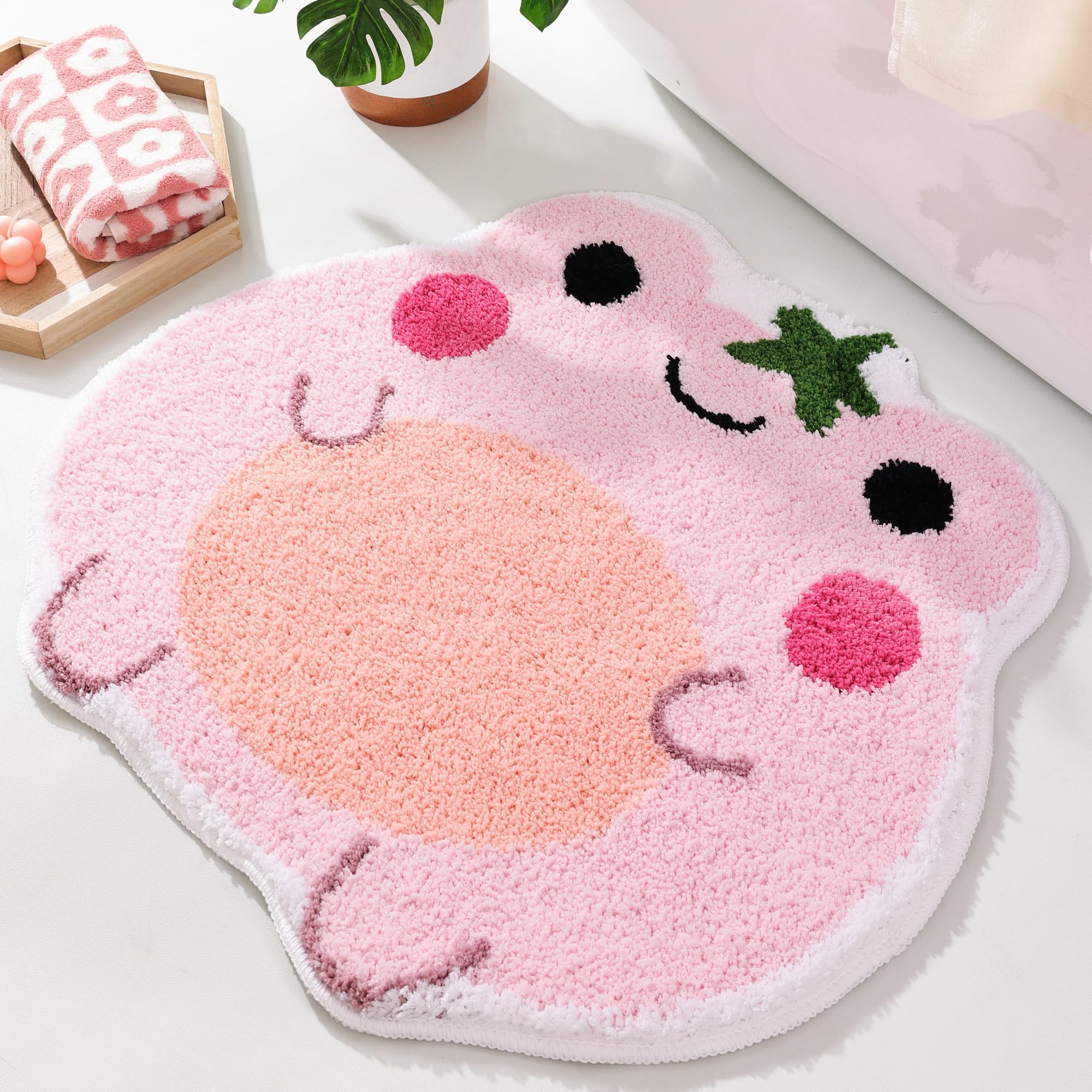 改Panstar Cute Bath Mat Non Slip Frog Bath Rug for Bathroom, Luxury Absorbent Bathroom Mats, Fun Animal Shaped Shaggy Shower Rugs Washable Bathroom Decor