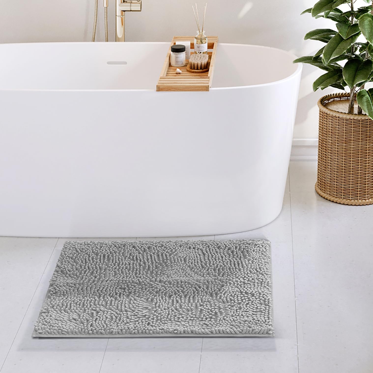 Bathroom Rugs Sets, Chenille Bath Mat Set - Machine Washable Bath Mats for Bathroom Non-Slip Backing Rubber Quick Dry Bathroom Mat