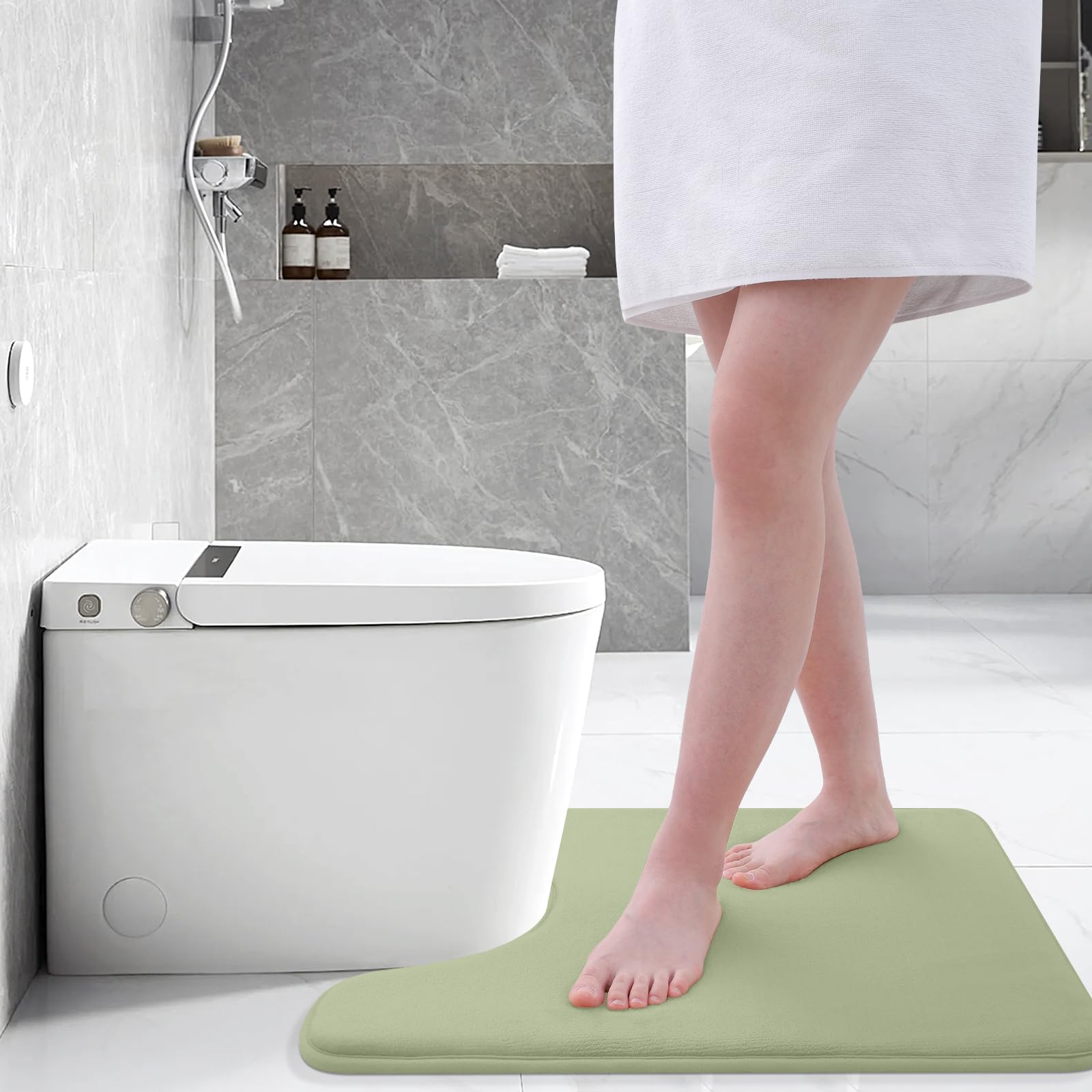 Memory Foam U-Shaped Toilet Bathroom Rugs,Extra Soft Absorbent Non-Slip Contoured Rugs, Machine Washable Contour Bath Mats for Bathroom Toilet