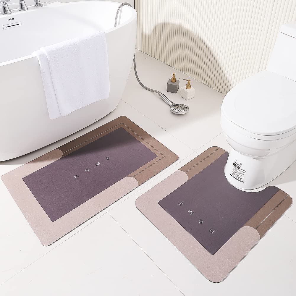 2Pcs Ultra Soft Napa Skin Bath Mat and U-Shaped Toilet Rug, Water Absorbent and Non Slip Shower Bath Rug for Bathroom, Tub and Shower - 20"x32"+20"x24"