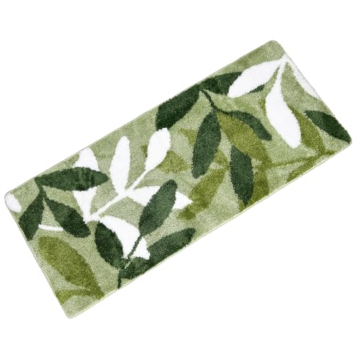 Bathroom Rugs - Green Bath Rug Non Slip Back Water Aabsorbent Leaves Plush Microfiber Small Bathroom Rug Leaf Shower Mat Cute Green Bath Mat Doormat
