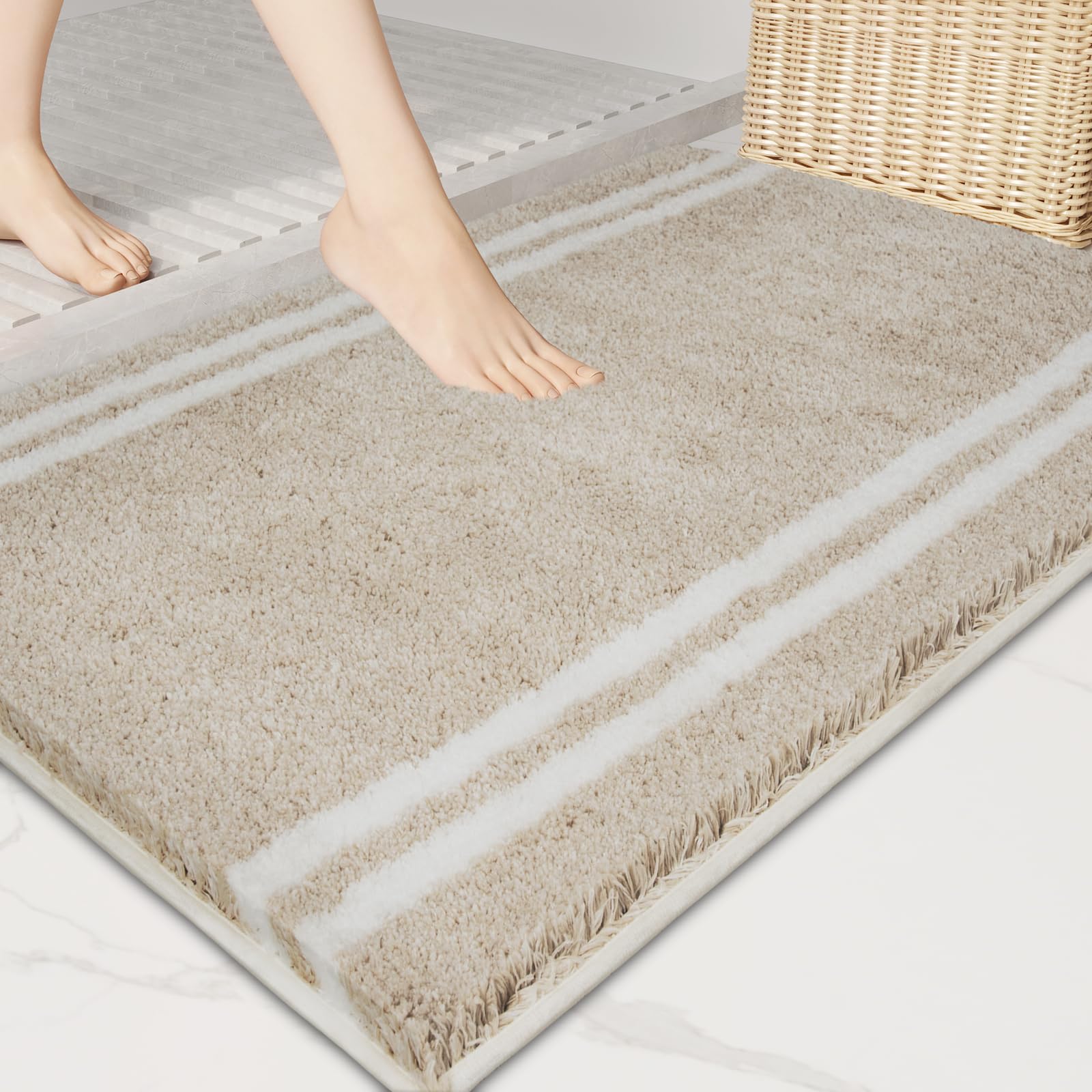 Non-Slip Bathroom Rug  - Super Absorbent & Quick Dry Shaggy Microfiber Bath Mat, Machine Washable Plush Throw Rug for Bathtub, Shower and Sink
