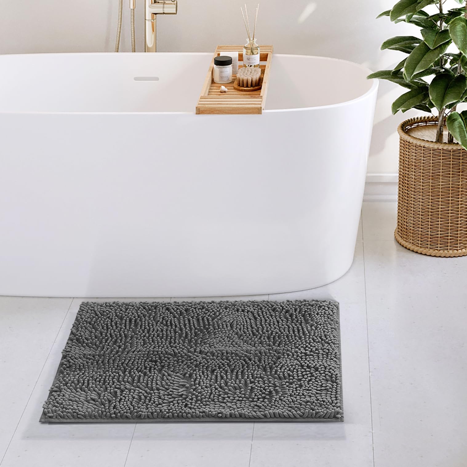 Bathroom Rugs Sets, Chenille Bath Mat Set - Machine Washable Bath Mats for Bathroom Non-Slip Backing Rubber Quick Dry Bathroom Mat