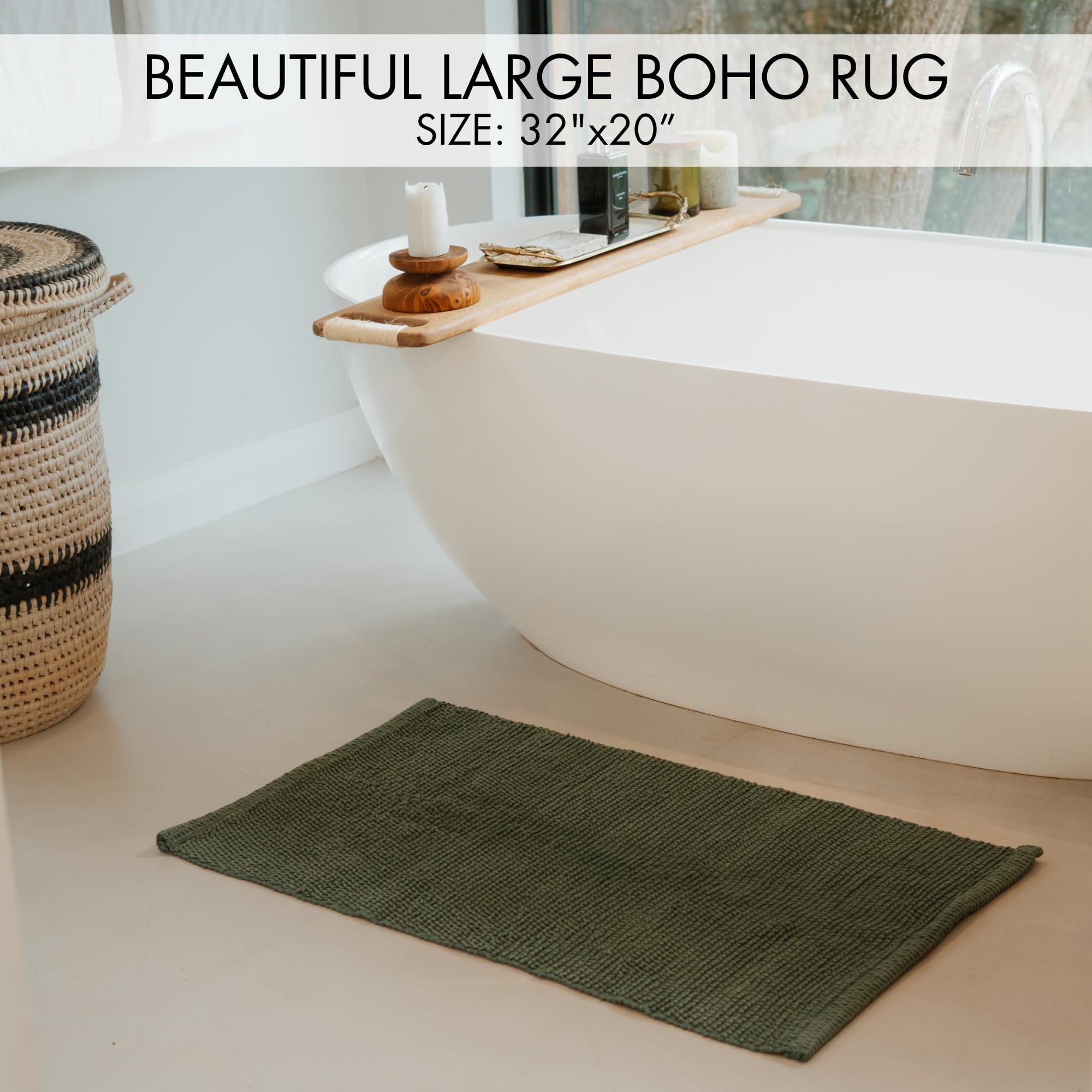 改KIBAGA Beautiful Boho Rug for Your Bathroom - Soft Textured Bath Mat Made of 100% Cotton Fits Perfectly Into Your Home - A Cute, Non-Slip and Absorbent Rug Ideal to Enhance Any Bath/Bedroom Decor
