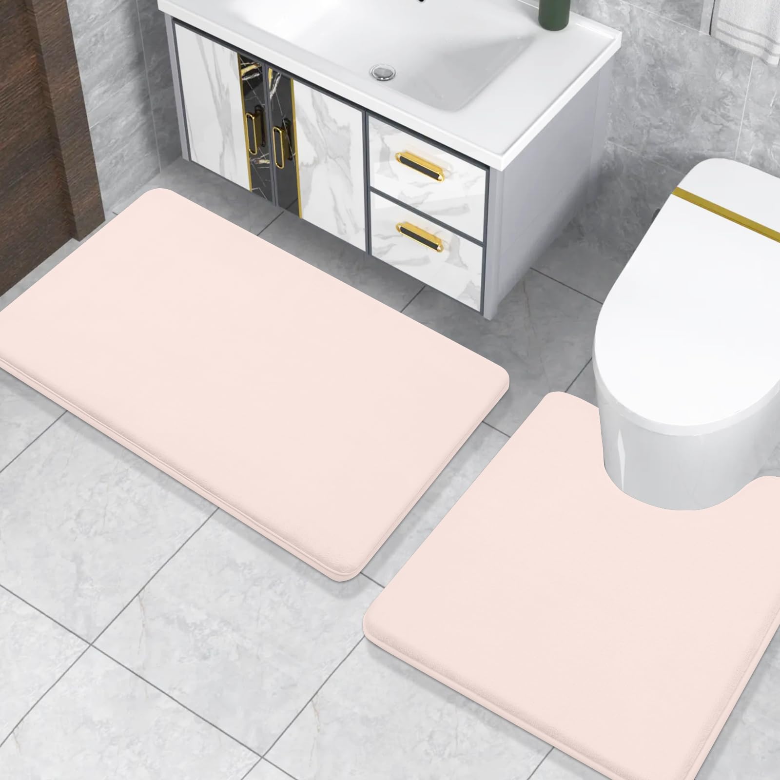 Memory Foam U-Shaped Toilet Bathroom Rugs,Extra Soft Absorbent Non-Slip Contoured Rugs, Machine Washable Contour Bath Mats for Bathroom Toilet